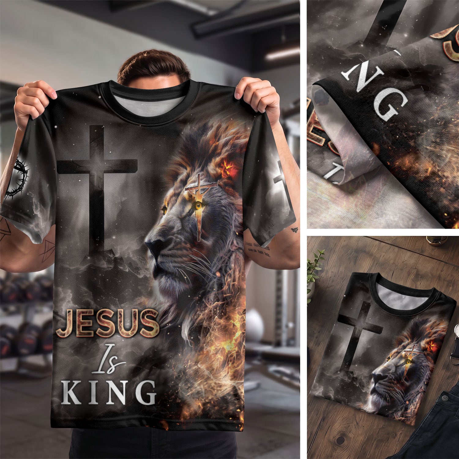 RustField Co, Jesus Is King The Fiery Lion Of Judah Faith - Christian Tee Shirts for Men, Freedom Shirts - Rust Field Wear