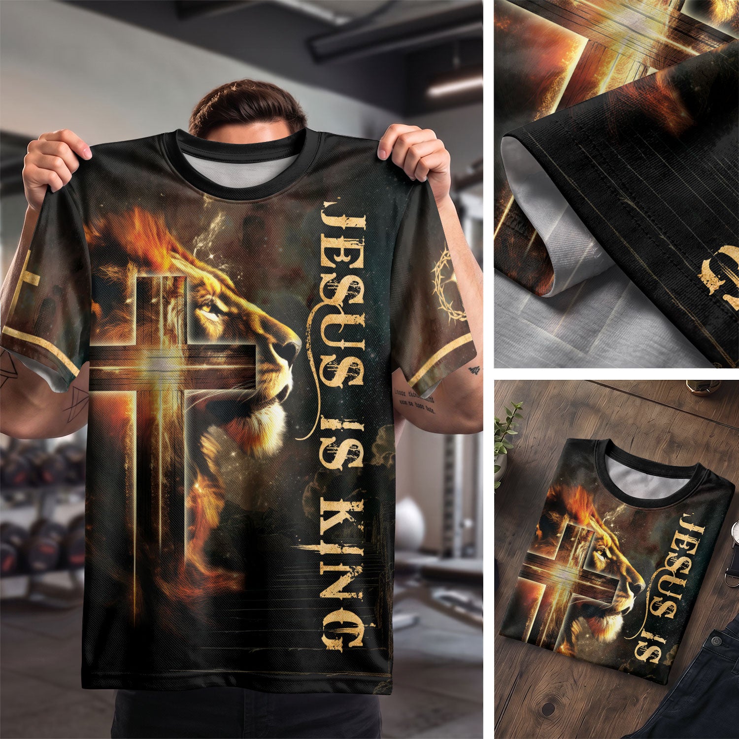 Jesus Is King Glowing Cross Of Light And Lion - RustField Co Freedom Shirts, Christian Tee Shirts for Men - Rust Field Wear