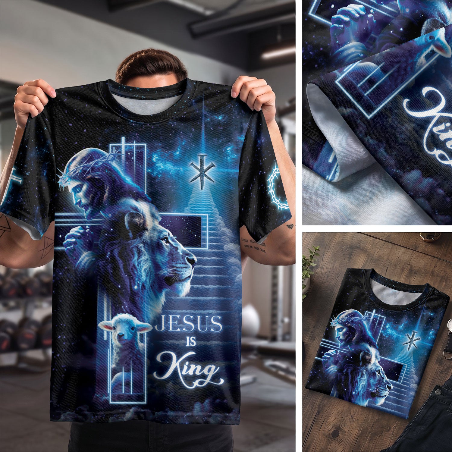 Jesus Is King The Lion And The Lamb On Heaven's Stair Christian Tee Shirts - Freedom Shirts for Men, RustField Co - Rust Field Wear