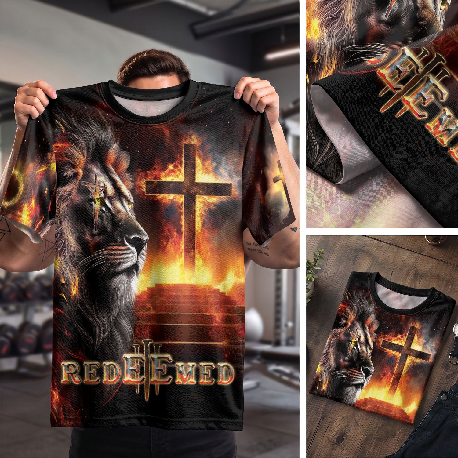 RustField Co Christian Tee Shirts - Redeemed By The Lion Of Judah Fiery, Freedom Shirts for Men - Rust Field Wear