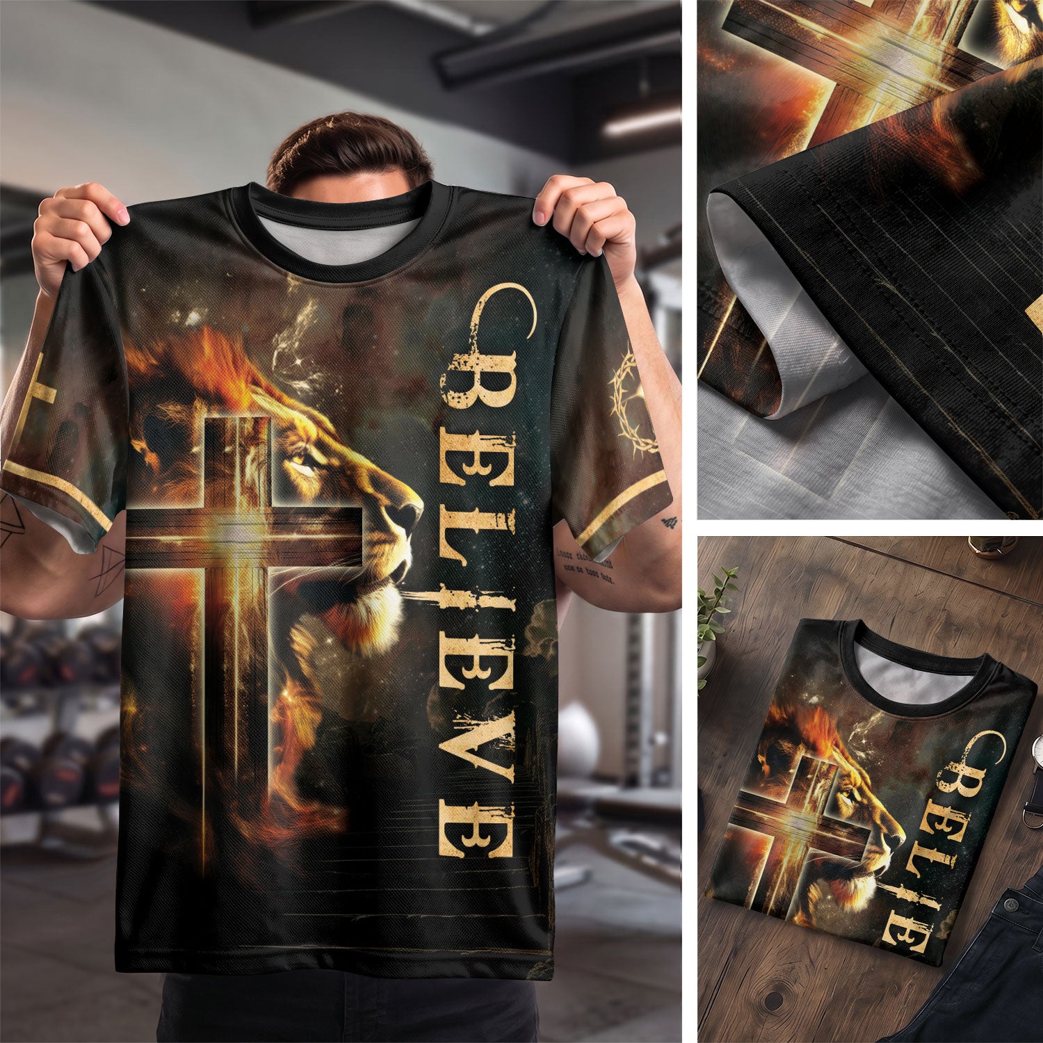 The Lion And The Cross Believe In Him - RustField Co Freedom Shirts, Christian Tee Shirts for Men - Rust Field Wear