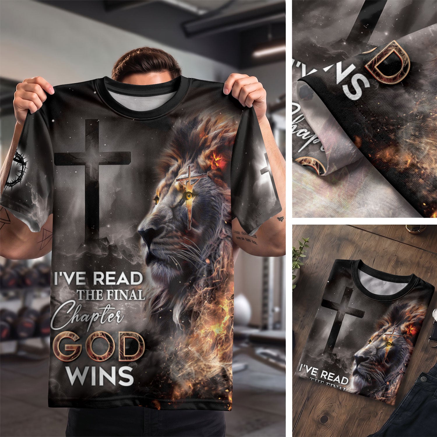 RustField Co Christian Tee Shirts - I've Read The Final Chapter God Wins Faith Cross Lion, Freedom Shirts for Men - Rust Field Wear
