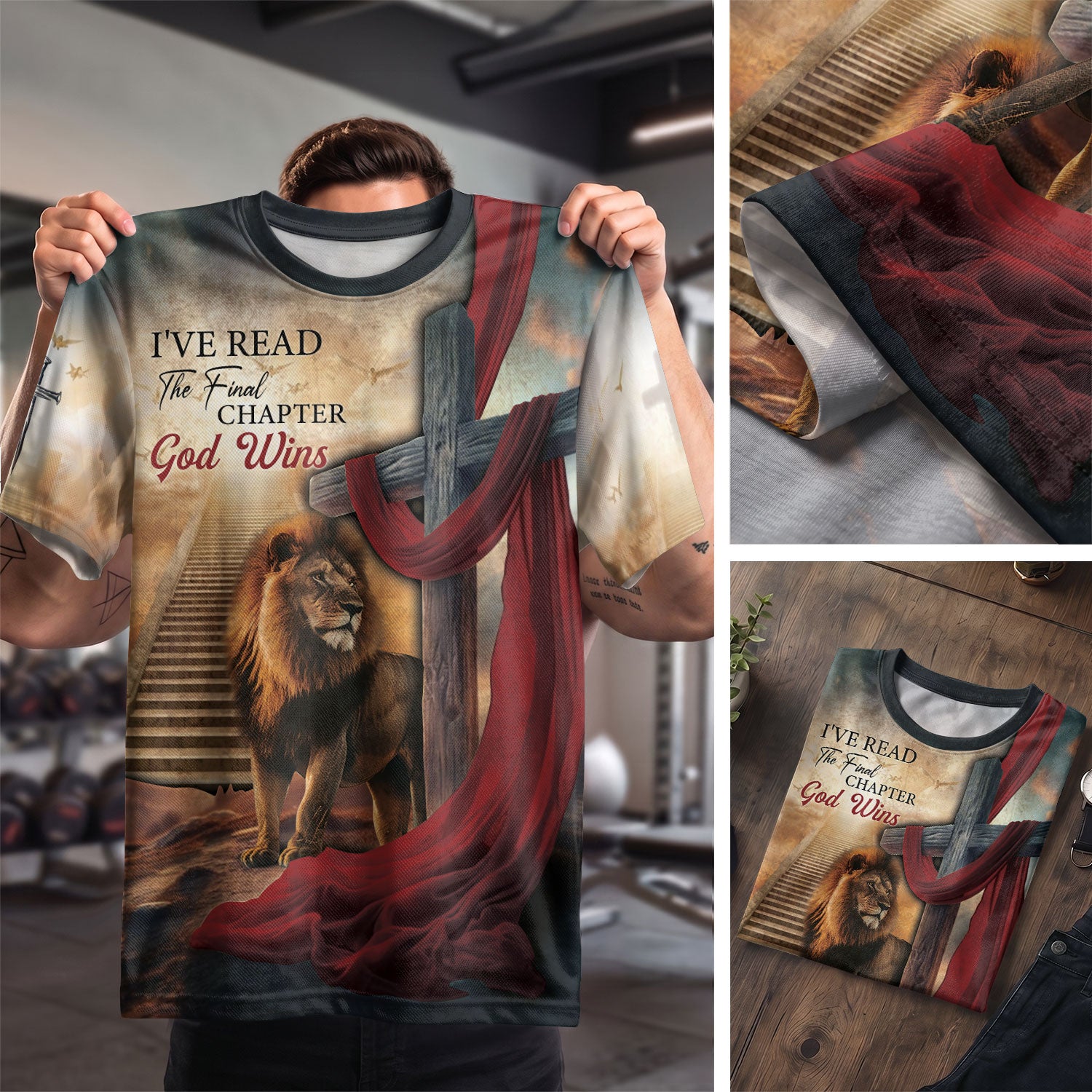 Christian Tee Shirts, I've Read The Final Chapter God Wins Lion Cross Faith - Freedom Shirts for Men, RustField Co - Rust Field Wear