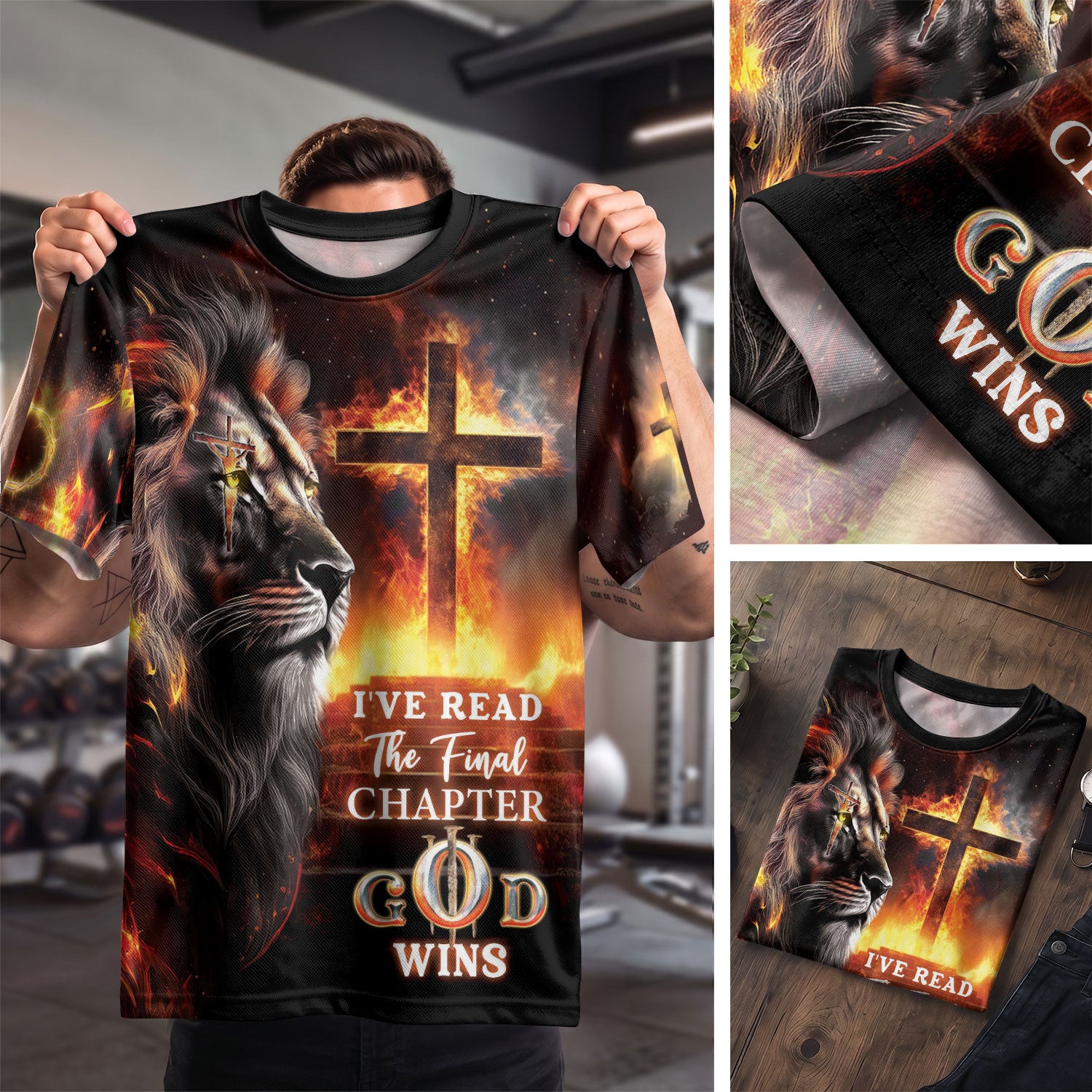 RustField Co, I've Read The Final Chapter God Wins Lion Cross Fire - Christian Tee Shirts for Men, Freedom Shirts - Rust Field Wear