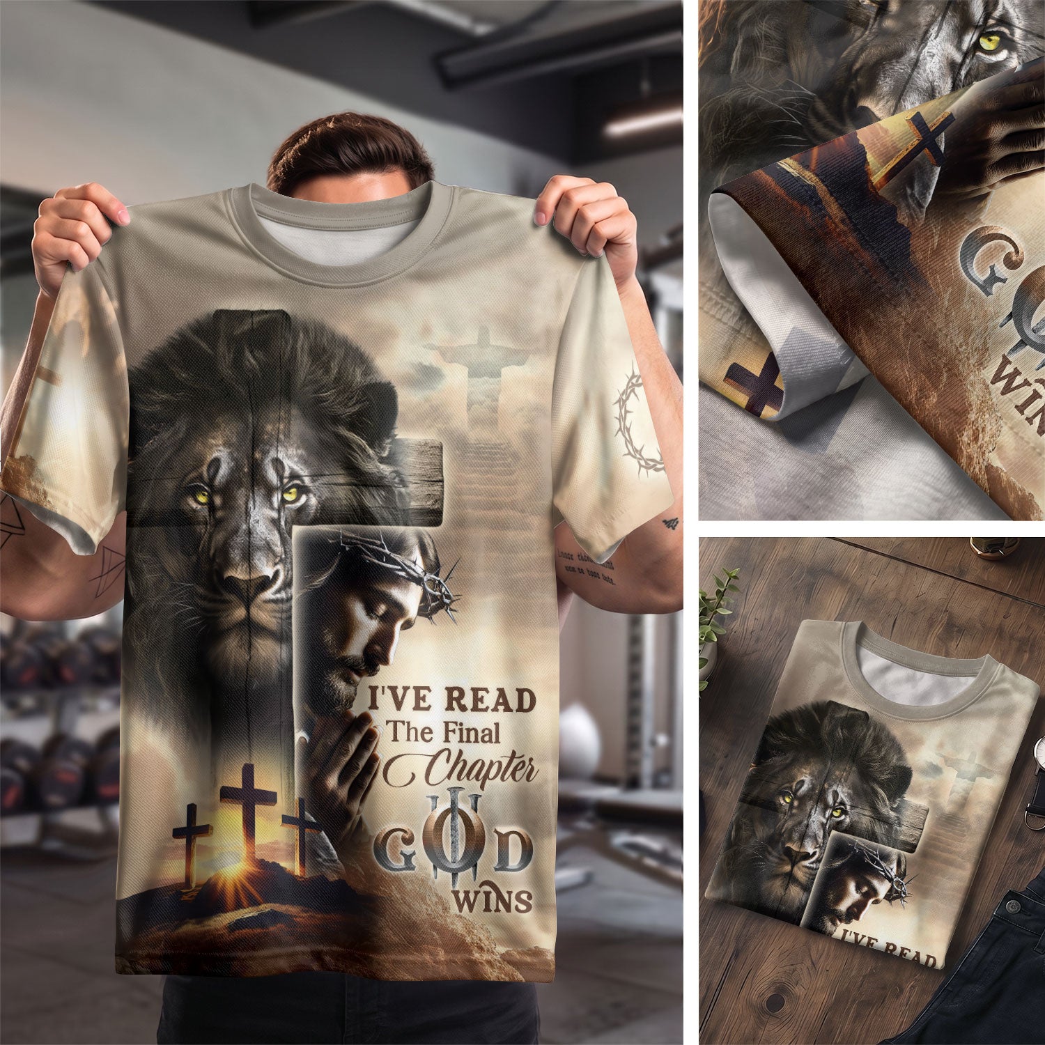 Praying Jesus and Cross Victory God Wins - RustField Co Freedom Shirts, Christian Tee Shirts for Men - Rust Field Wear
