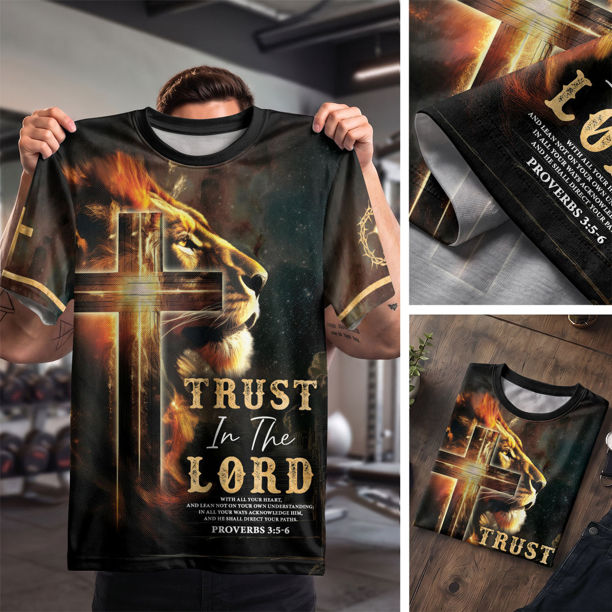 Trust In The Lord Proverbs 3 5 6 Lion And Cross - Christian Tee Shirts for Men, Freedom Shirts, RustField Co - Rust Field Wear