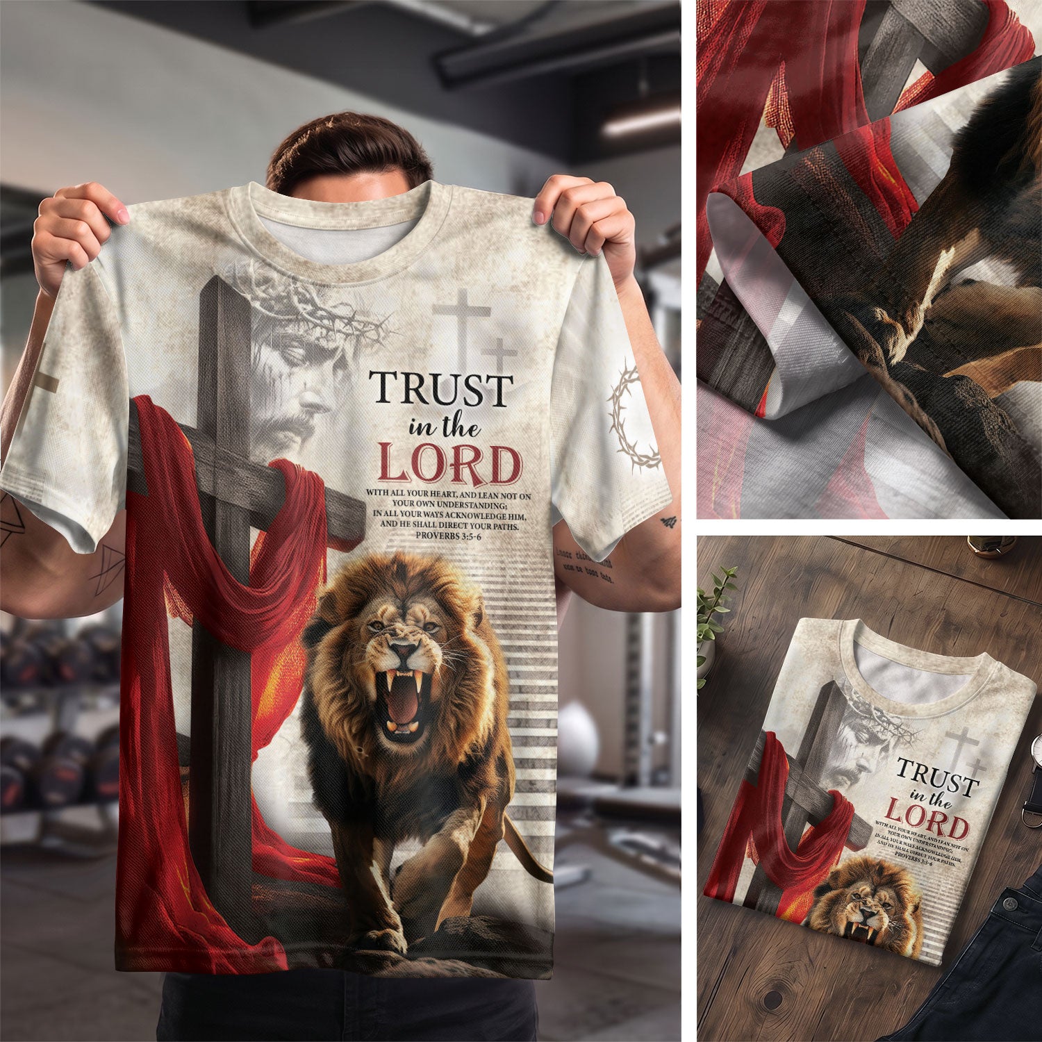 Freedom Shirts - Trust in the Lord Proverbs 3 5 6 Lion and Cross, Christian Tee Shirts for Men, RustField Co - Rust Field Wear