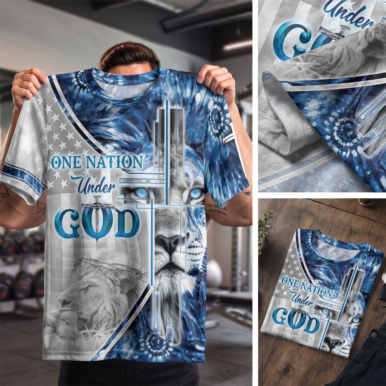 Christian Tee Shirts, One Nation Under God Lion Cross - Freedom Shirts for Men, RustField Co - Rust Field Wear
