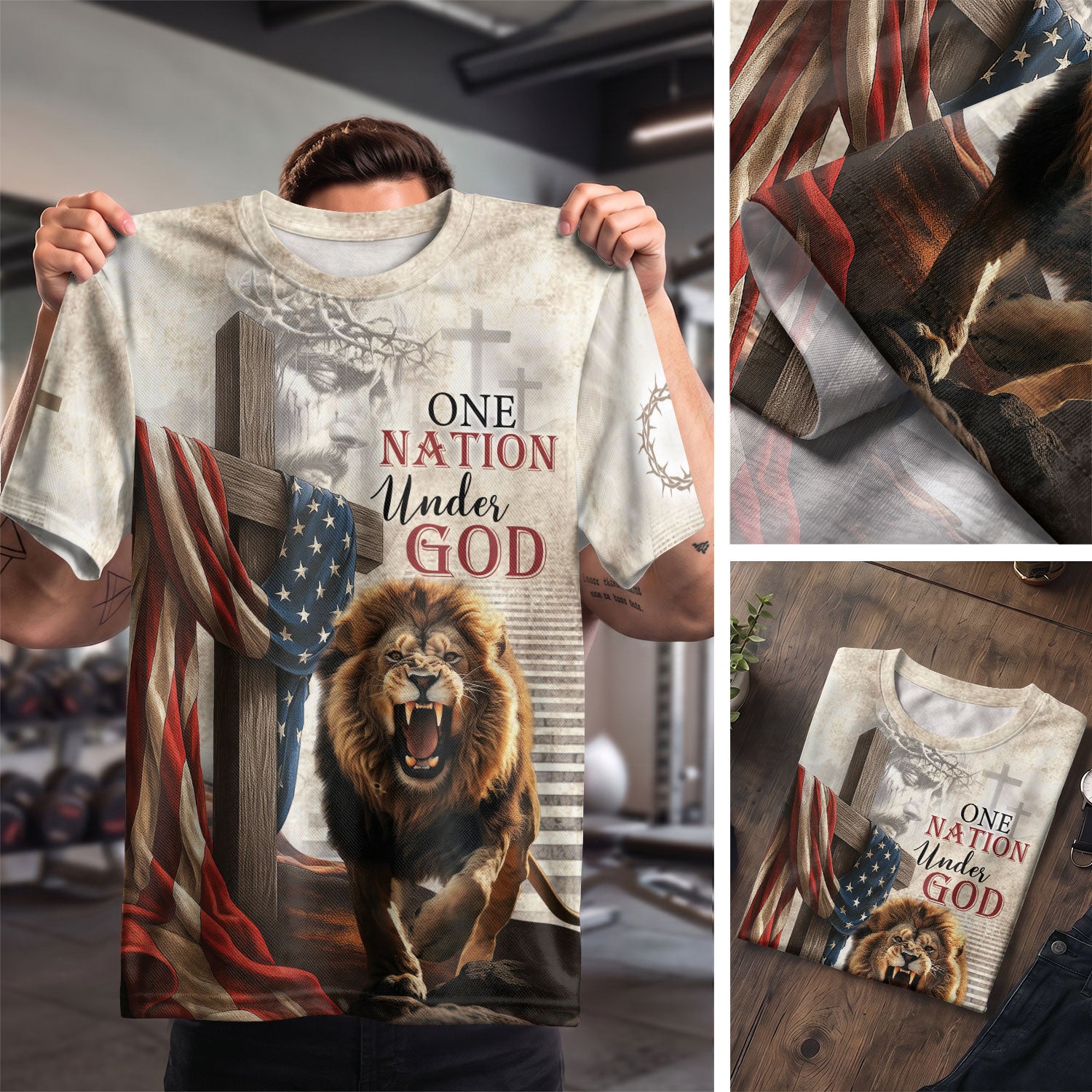 One Nation Under God American Flag Lion Christian Tee Shirts - Freedom Shirts for Men, RustField Co - Rust Field Wear