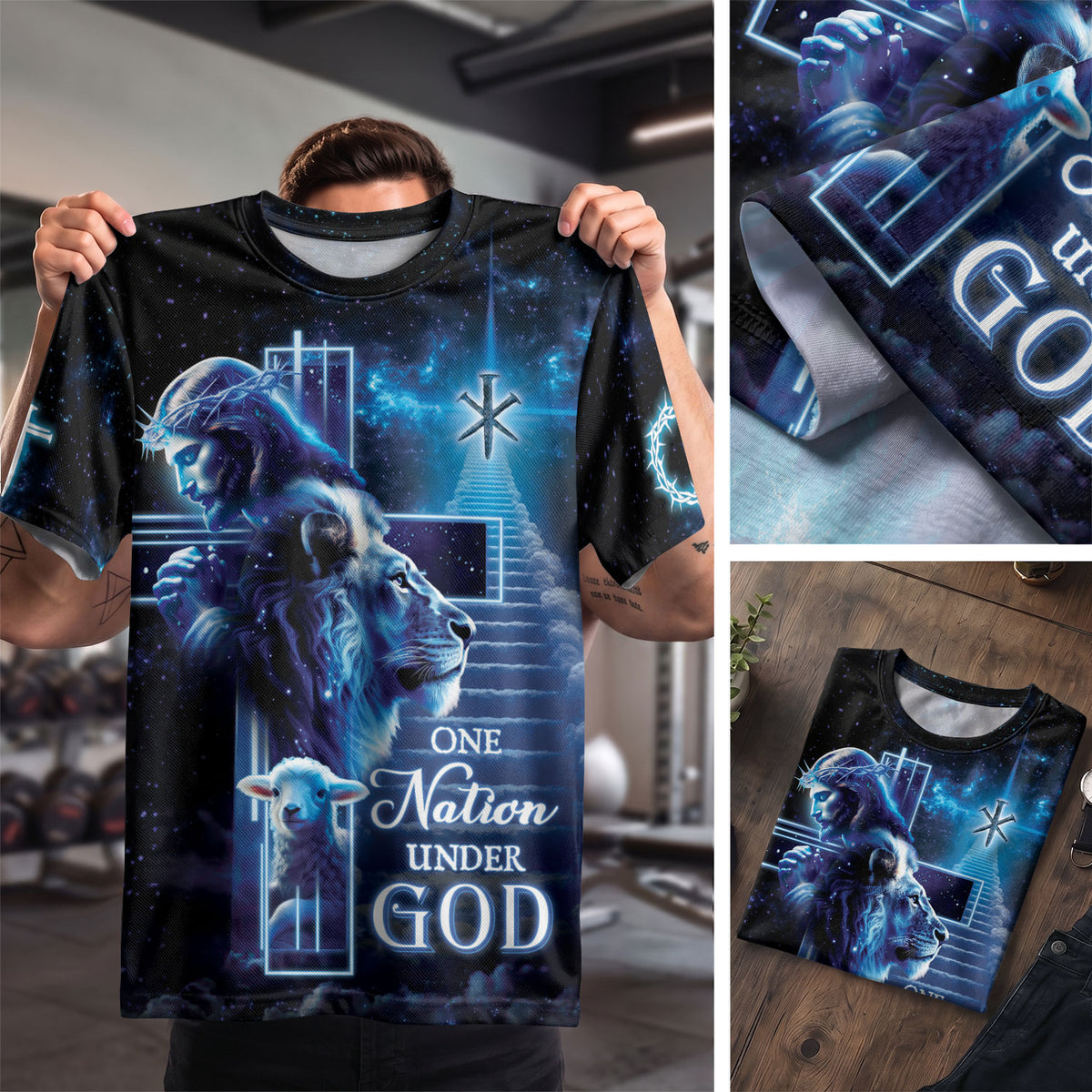 Freedom Shirts for Men, One Nation Under God Heavenly Lion Lamb Cross - Christian Tee Shirts, RustField Co - Rust Field Wear