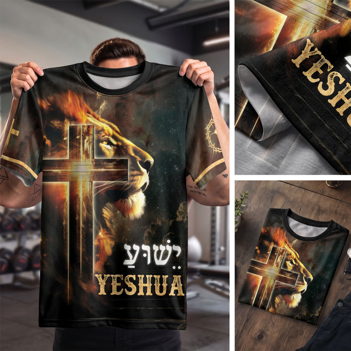 Yeshua Lion of Judah and Radiant Cross - RustField Co Freedom Shirts, Christian Tee Shirts for Men - Rust Field Wear