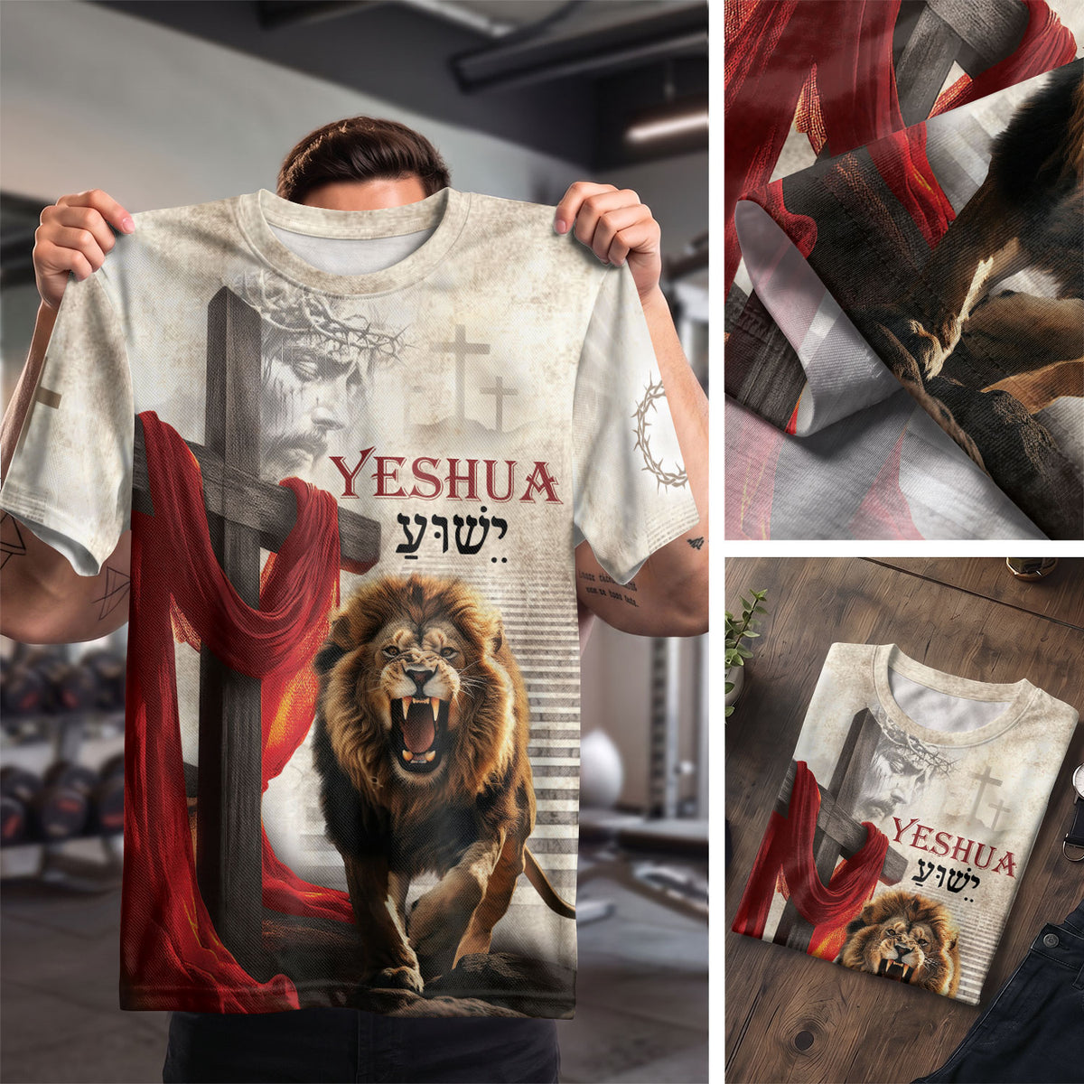 Christian Tee Shirts for Men - Yeshua Lion of Judah Cross Cloth, RustField Co Freedom Shirts - Rust Field Wear