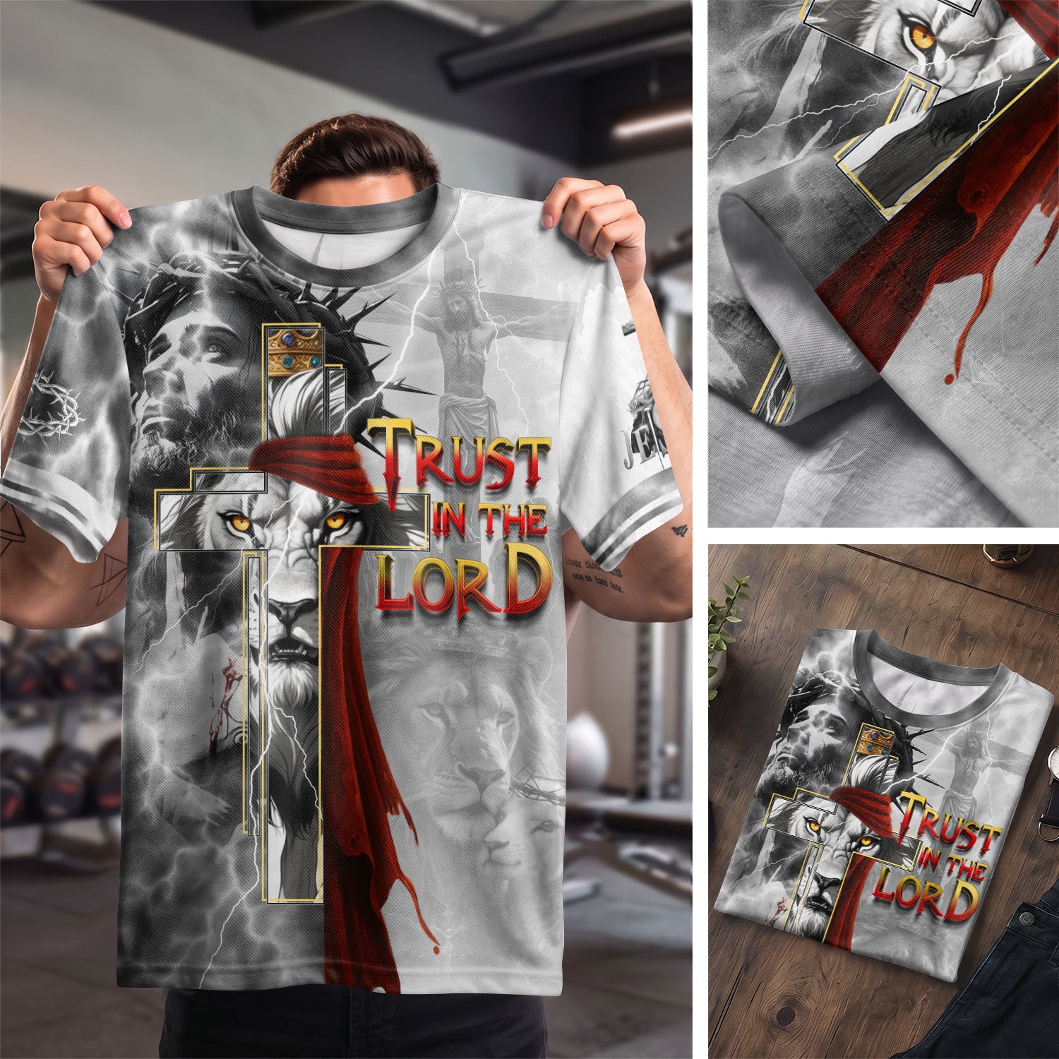 RustField Co Freedom Shirts - Trust In The Lord Jesus Cross Lion Crown Faith, Christian Tee Shirts for Men - Rust Field Wear