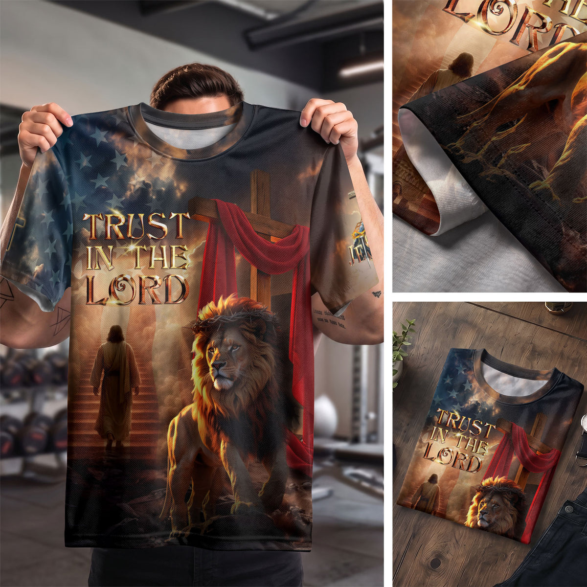 Trust In The Lord Lion and Lamb Cross Faith Christian Tee Shirts - Freedom Shirts for Men, RustField Co - Rust Field Wear