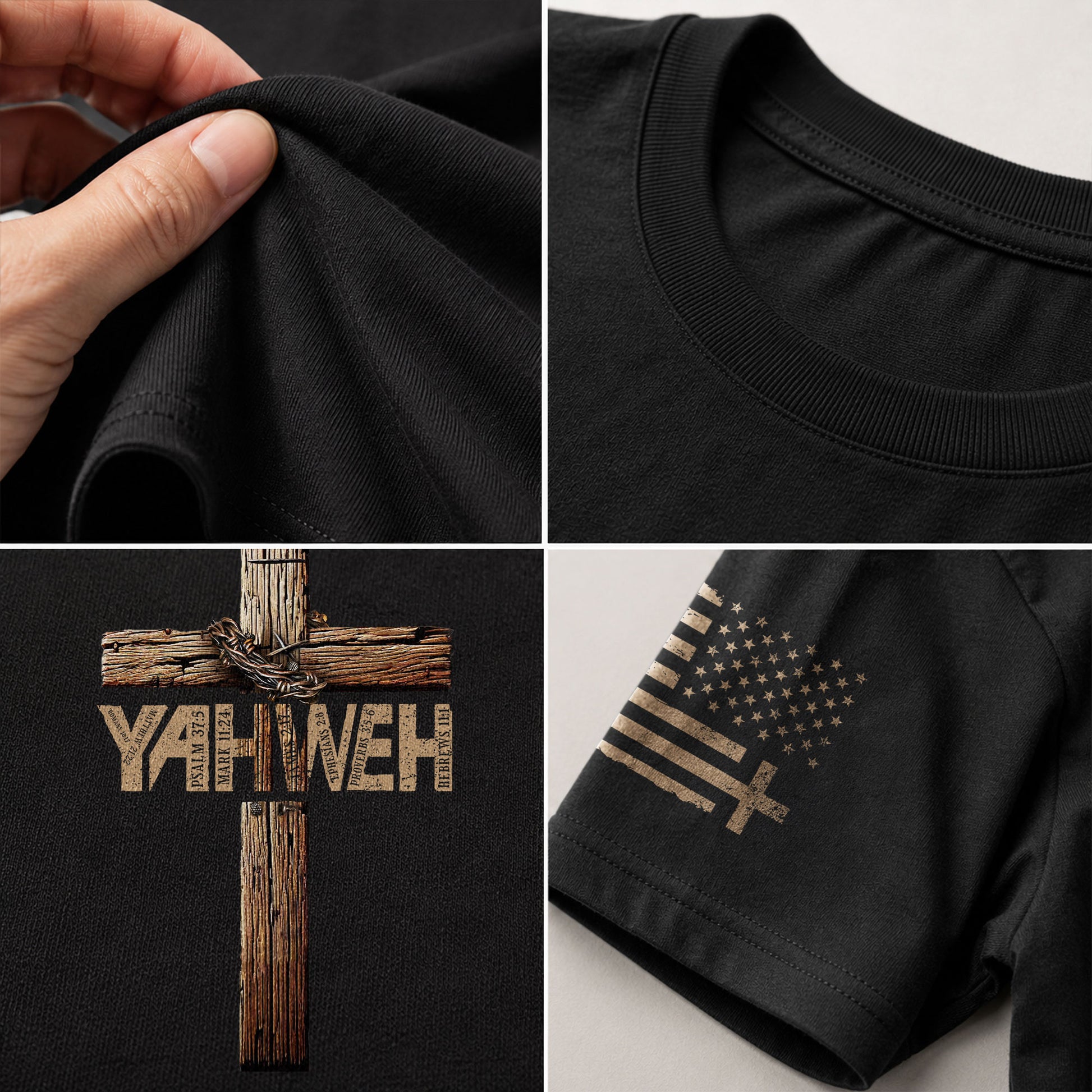 Christian Shirts for Men - Yahweh Cross with Bible Verse Wooden Design, Christian Tee Shirts - Rust Field Wear