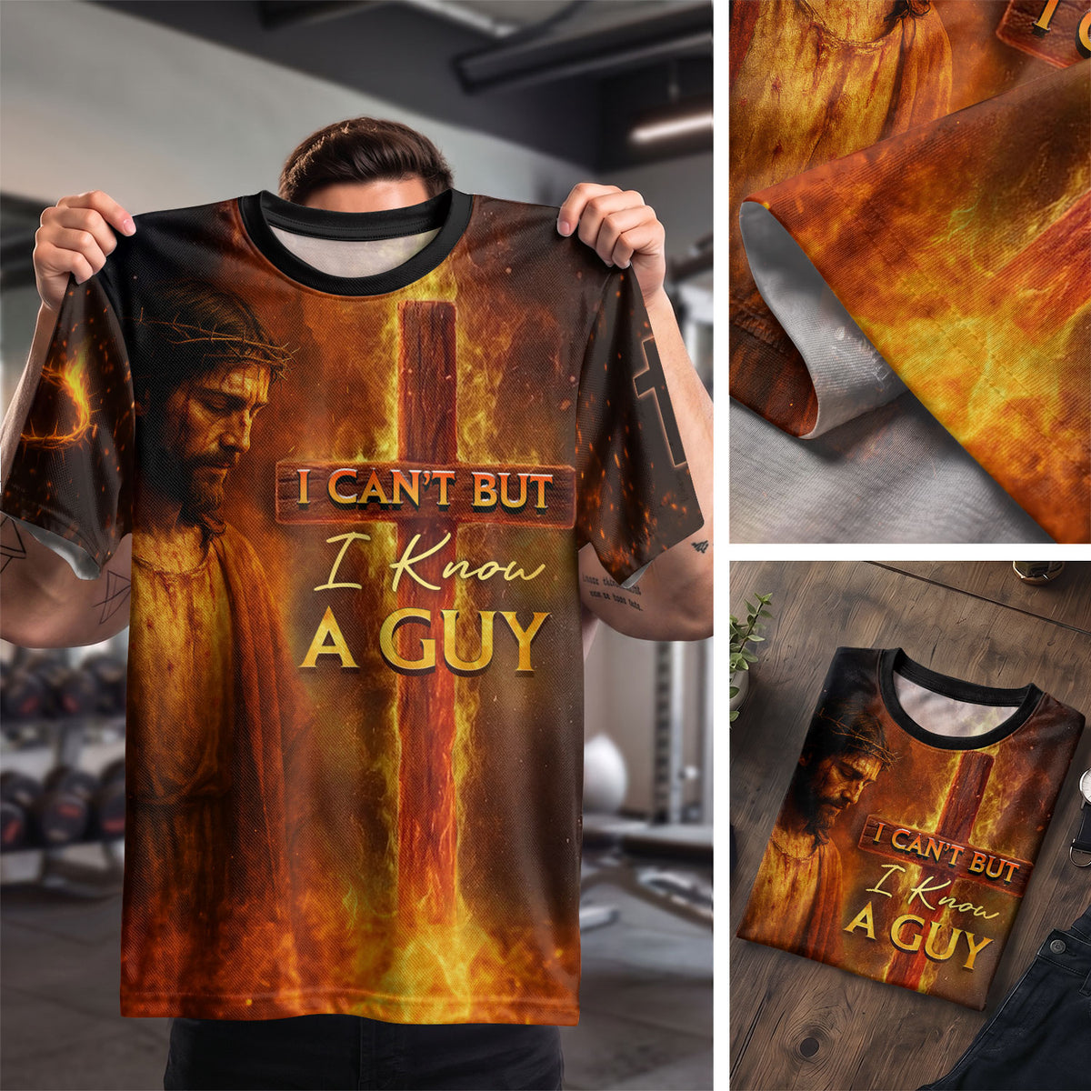 I Can't But I Know A Guy Jesus and Lion Fire Cross - Christian Tee Shirts for Men, Freedom Shirts, RustField Co - Rust Field Wear
