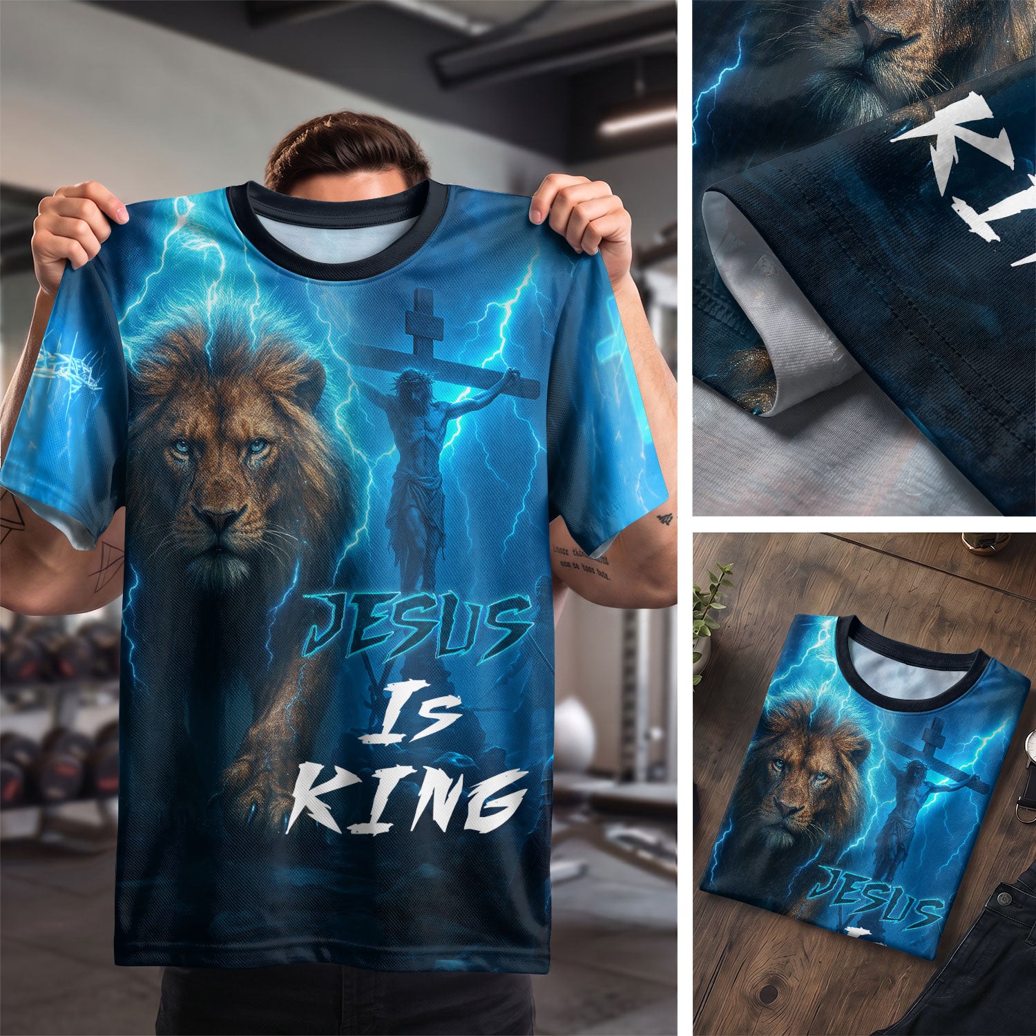 RustField Co Freedom Shirts - Jesus Is King Lightning Lion Cross, Christian Tee Shirts for Men - Rust Field Wear