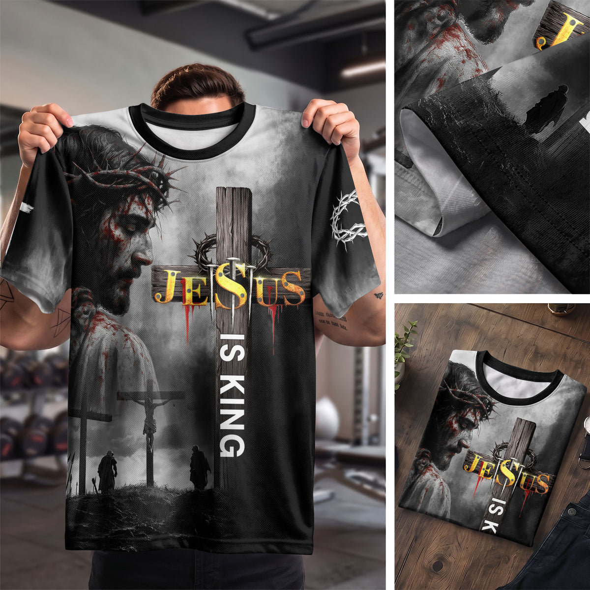 Jesus Is King Cross and Lion Warrior Faith Christian Tee Shirts - Freedom Shirts for Men, RustField Co - Rust Field Wear