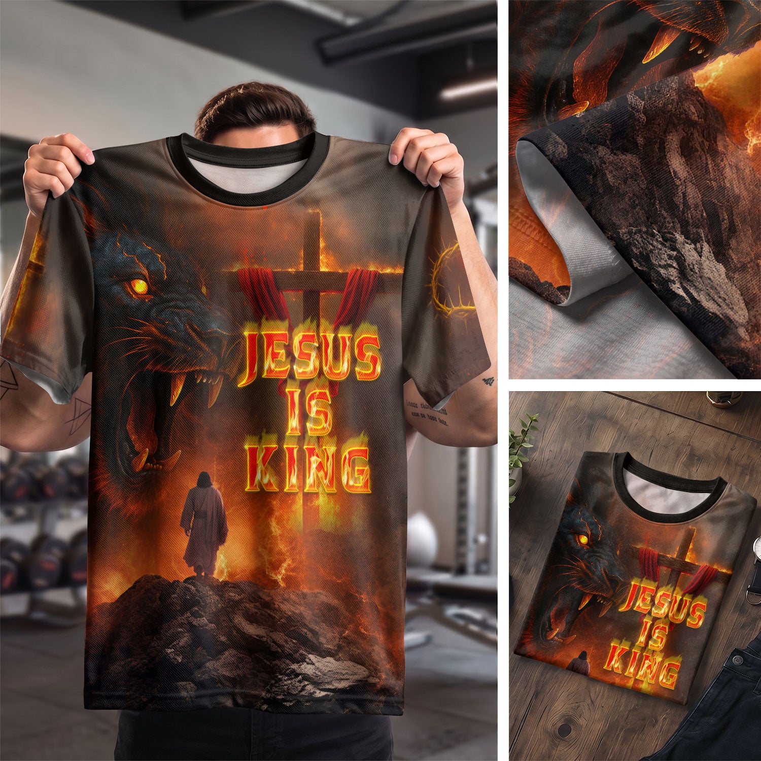 Freedom Shirts for Men, Jesus Is King With Fiery Lion And Cross - Christian Tee Shirts, RustField Co - Rust Field Wear