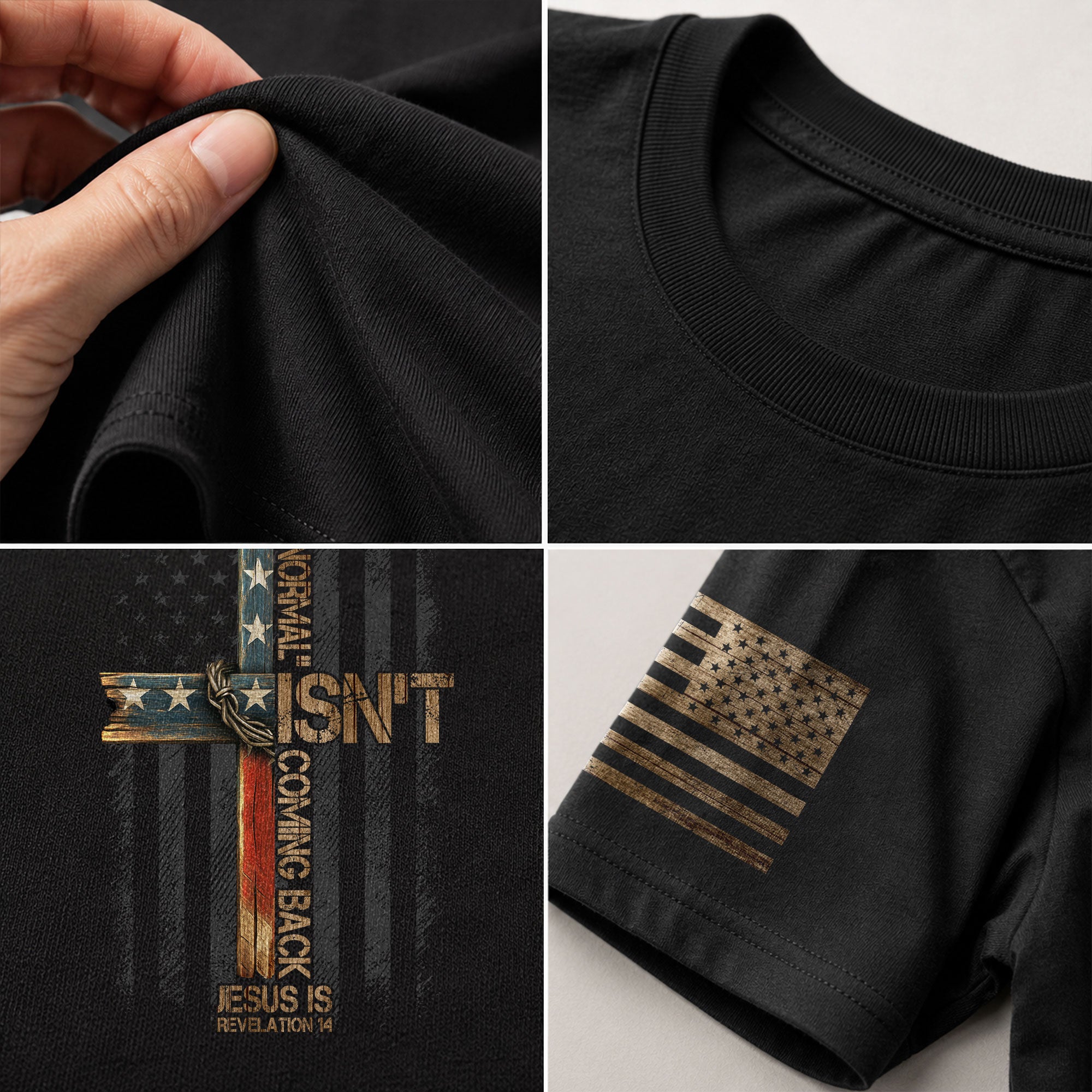 Christian Shirts for Men - Normal Isn’t Coming Back Jesus Is American Flag Cross, Christian Tee Shirts - Rust Field Wear