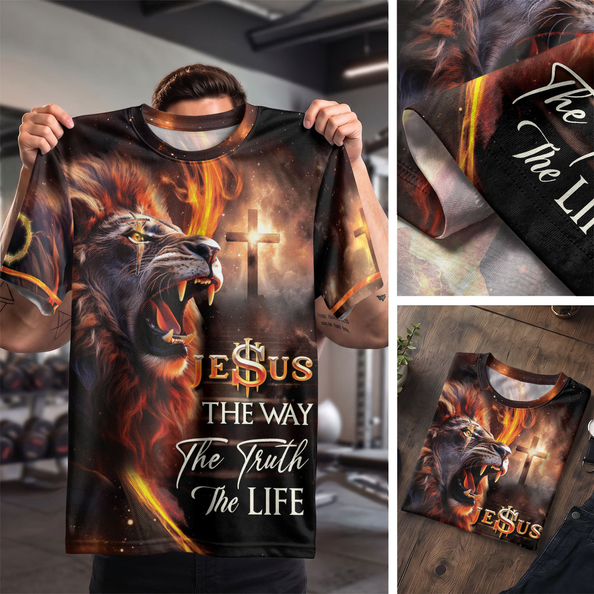 Freedom Shirts for Men, Jesus The Way The Truth The Life Cross and Lion Fire - Christian Tee Shirts, RustField Co - Rust Field Wear