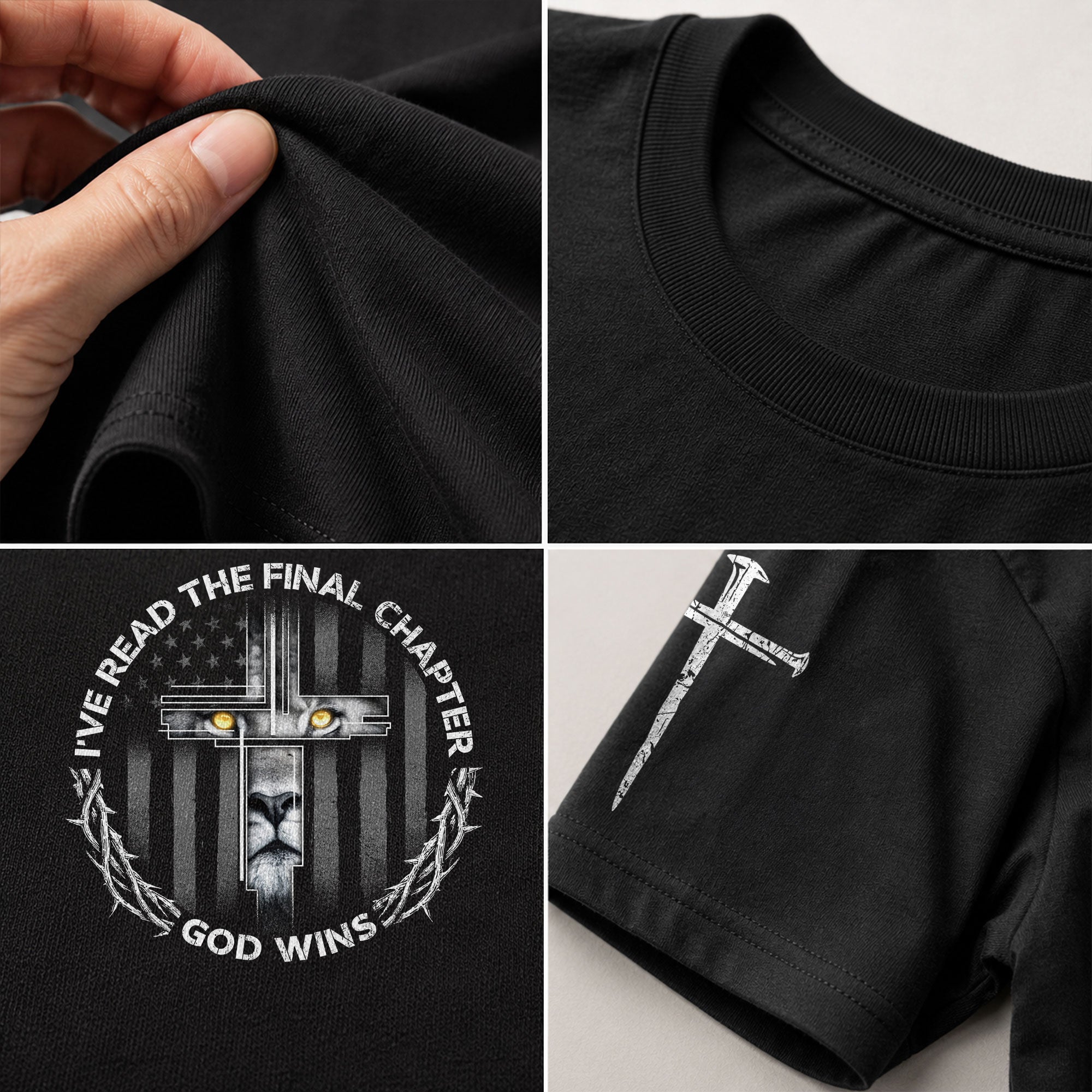Christian Tee Shirts, God Wins Lion Cross Final Chapter Christian - Christian Shirts for Men - Rust Field Wear