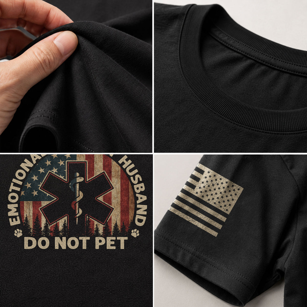 Emotional Support Husband Do Not Pet Humorous Star Graphic Tee Shirt Cotton Apparel
