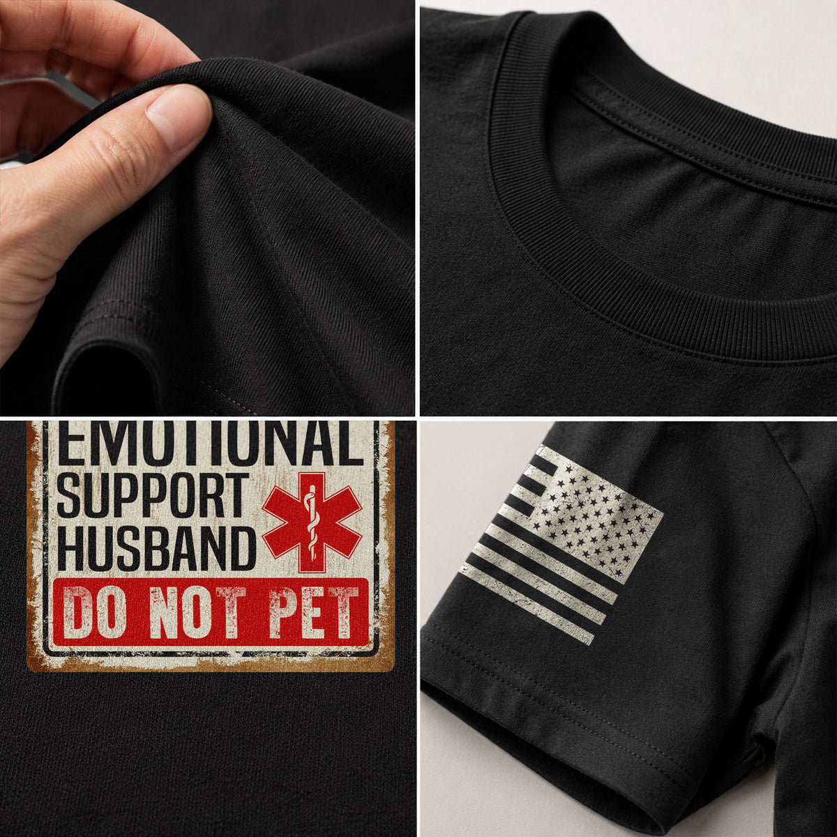 Emotional Support Husband Do Not Pet Sign Board Graphic Tee Shirt Casual Cotton Top