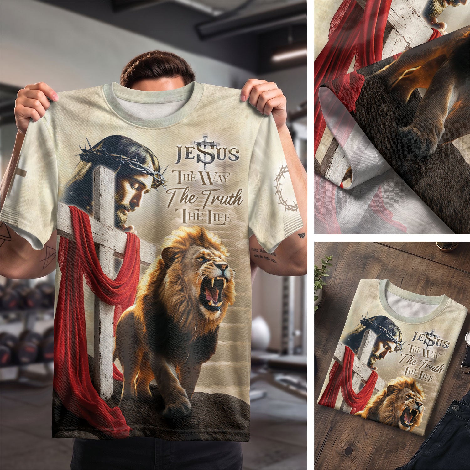 Christian Tee Shirts for Men - Jesus The Way The Truth The Life Lion Cross, RustField Co Freedom Shirts - Rust Field Wear