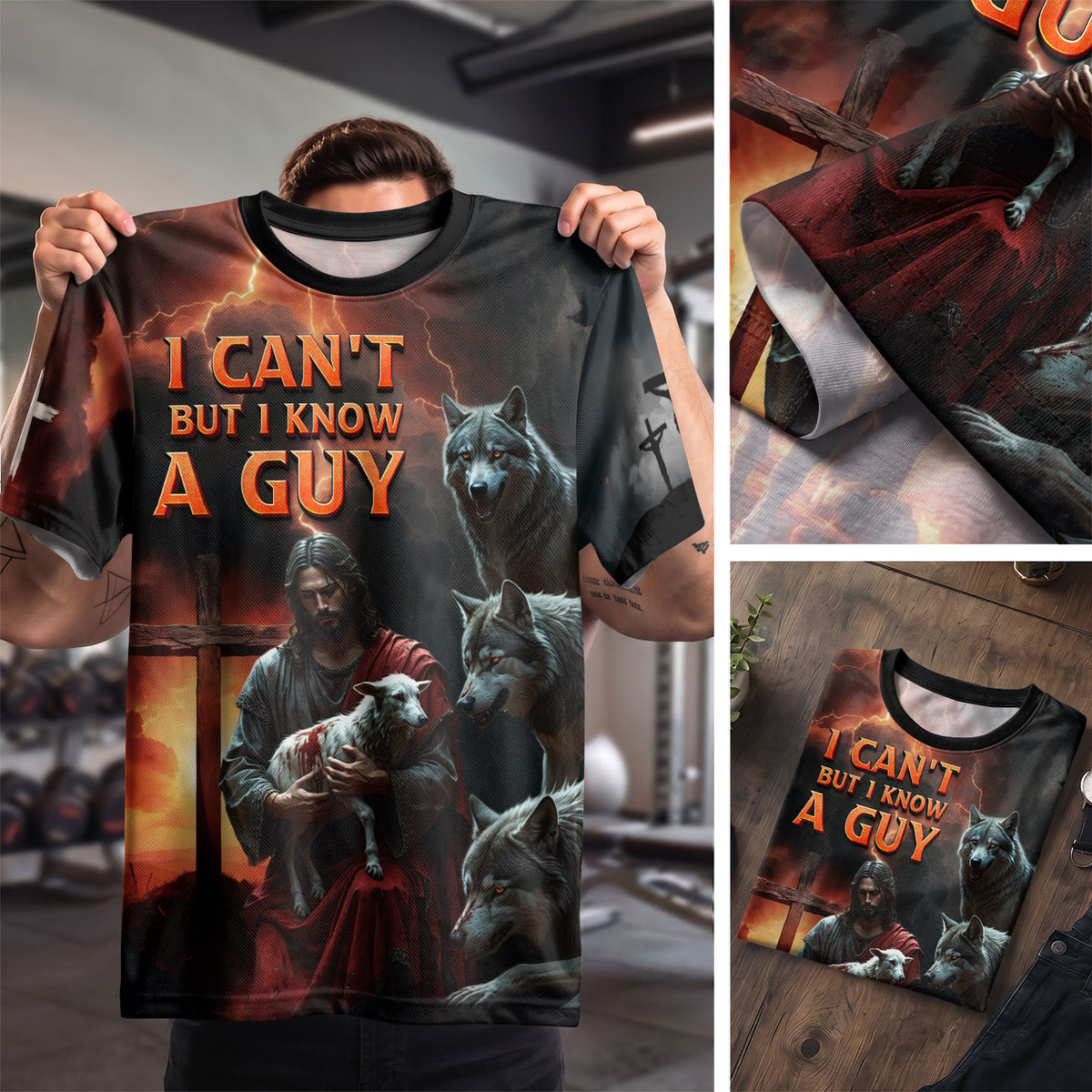 Freedom Shirts for Men, I Can't But I Know A Guy Jesus and Lion of Judah Fire - Christian Tee Shirts, RustField Co - Rust Field Wear