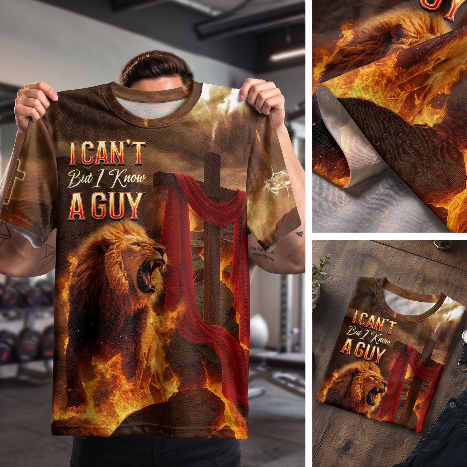 RustField Co Christian Tee Shirts - I Can't But I Know A Guy Lion of Judah Fire Cross, Freedom Shirts for Men - Rust Field Wear