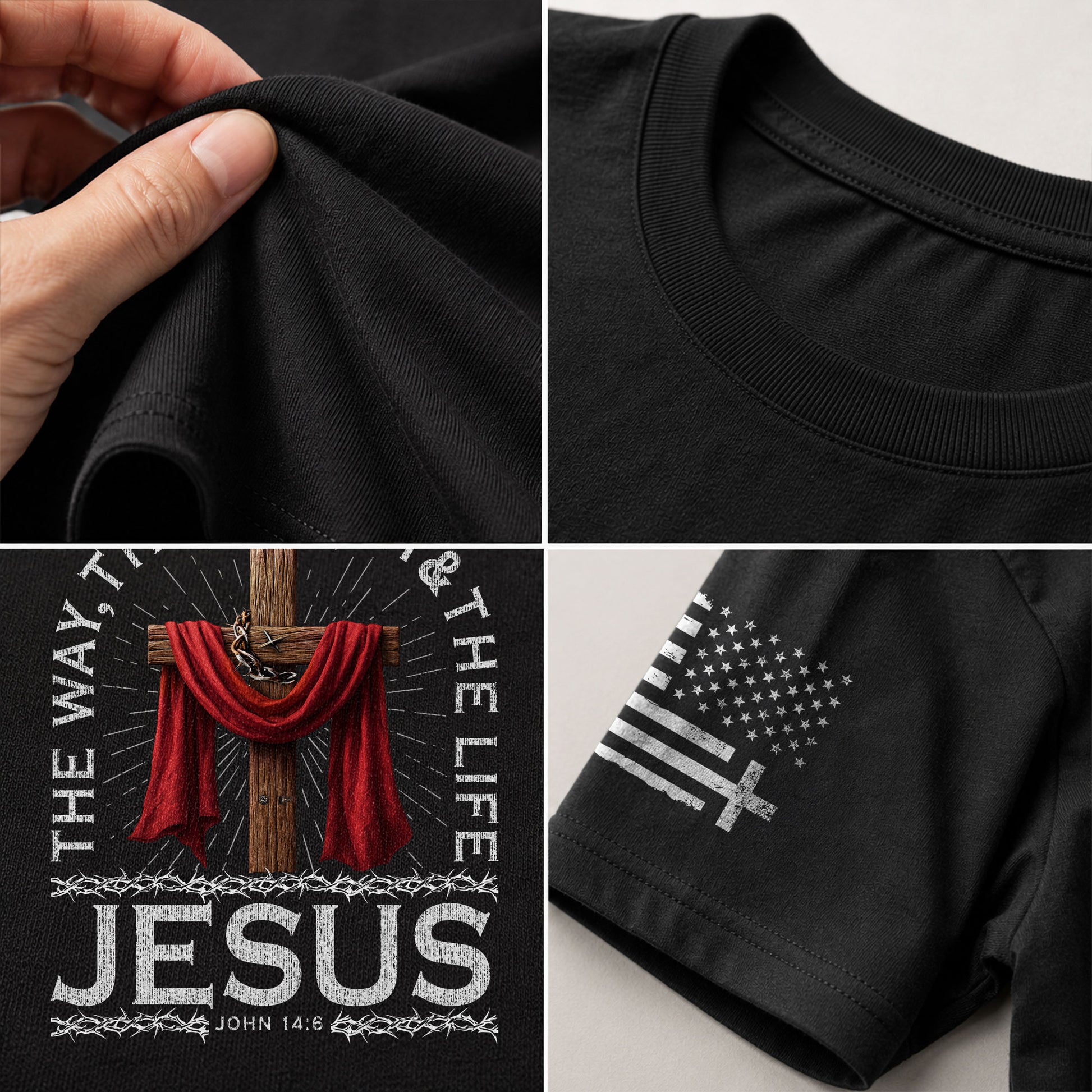 The Way The Truth The Life John 14:6 Jesus Cross Red Cloth, Christian Tee Shirts - Faith Shirts for Men - Rust Field Wear