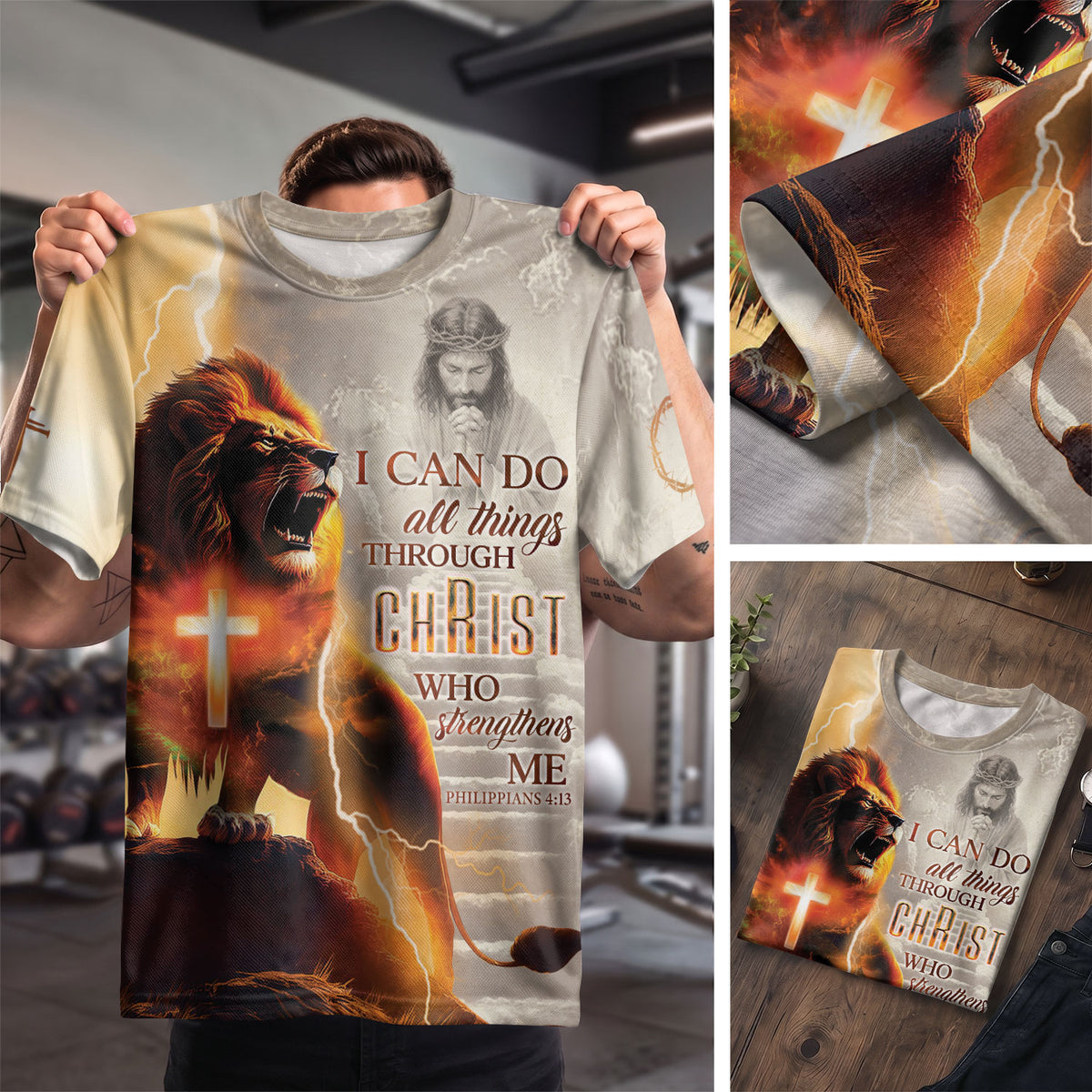 I Can Do All Things Through Christ Lightning Cross and Lion, Freedom Shirts - Christian Tee Shirts for Men, RustField Co - Rust Field Wear