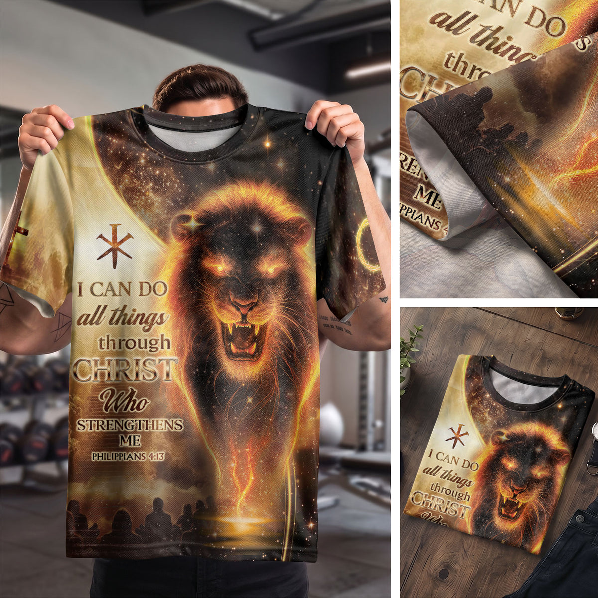 Christian Tee Shirts, I Can Do All Things Through Christ Lion and Cross - Freedom Shirts for Men, RustField Co - Rust Field Wear