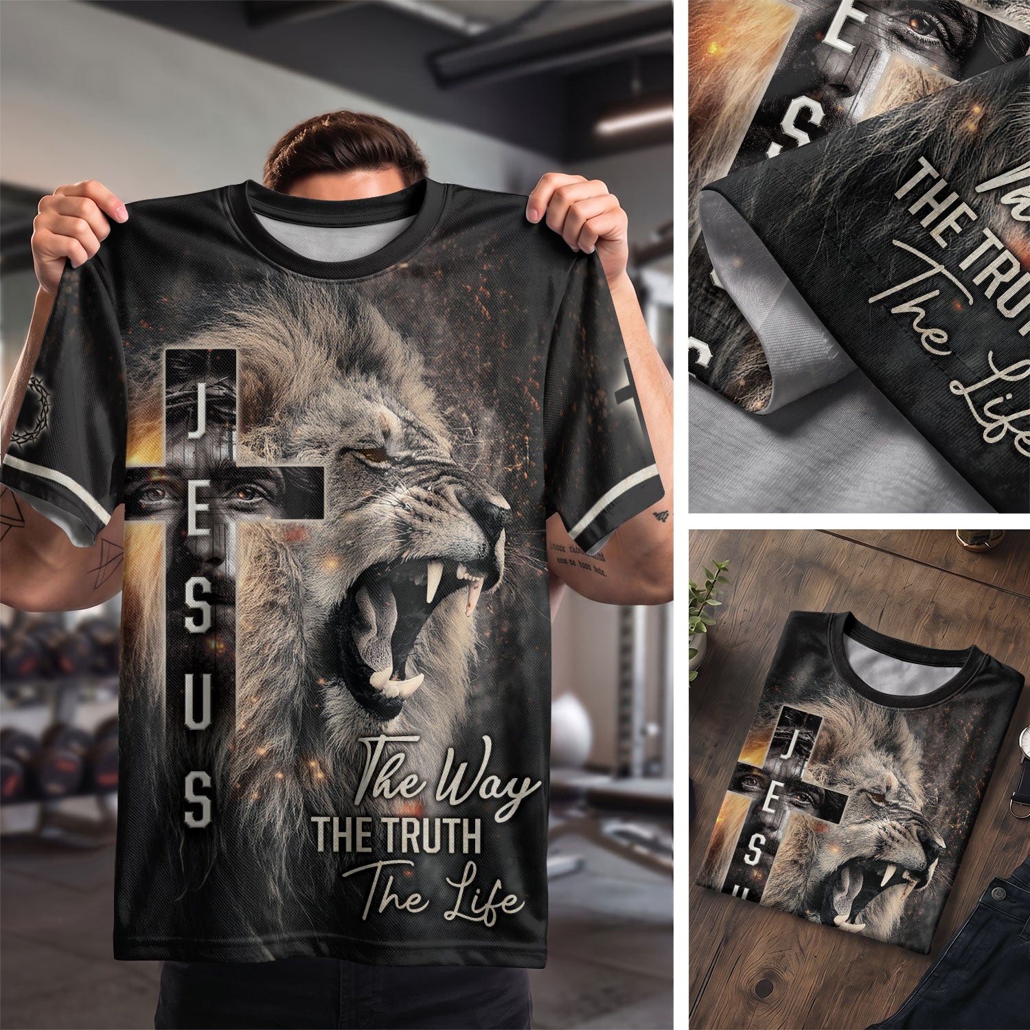 Christian Tee Shirts for Men, RustField Co - Jesus Lion Cross The Way The Truth The Life, Freedom Shirts - Rust Field Wear