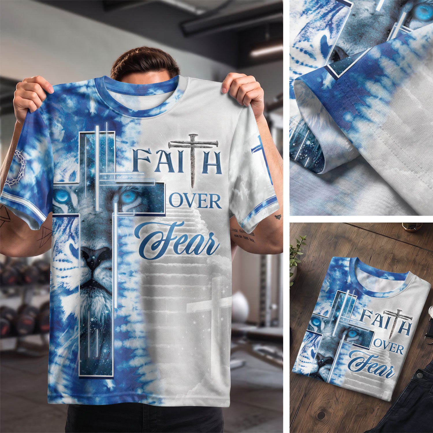 RustField Co Freedom Shirts - Faith Over Fear Lion Cross, Christian Tee Shirts for Men - Rust Field Wear