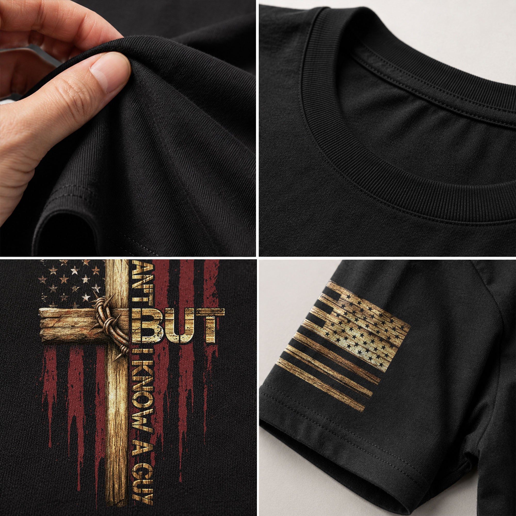 Christian Tee Shirts, I Can’t But I Know a Guy Cross and American Flag Christian - Christian Shirts for Men - Rust Field Wear