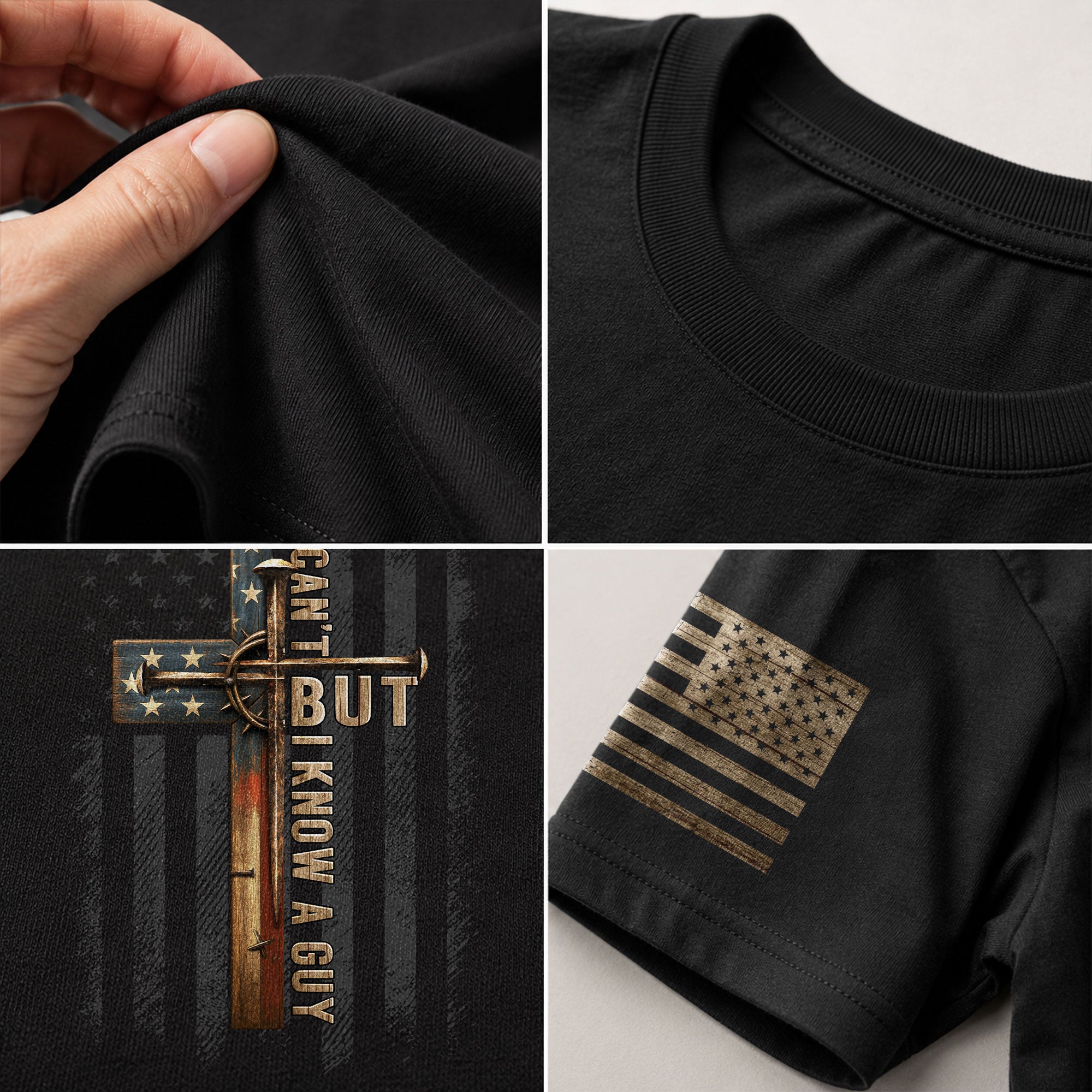 I Can’t But I Know a Guy American Flag Cross Christian - Christian Tee Shirts, Christian Shirts for Men - Rust Field Wear
