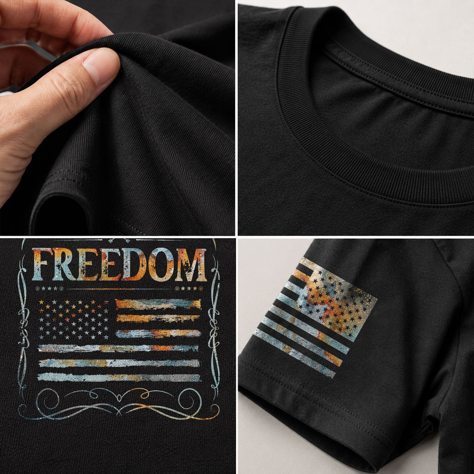 Freedom Shirts for Men, Freedom Rustic Flag Patriotic Tribute - Patriotic T Shirts - Rust Field Wear