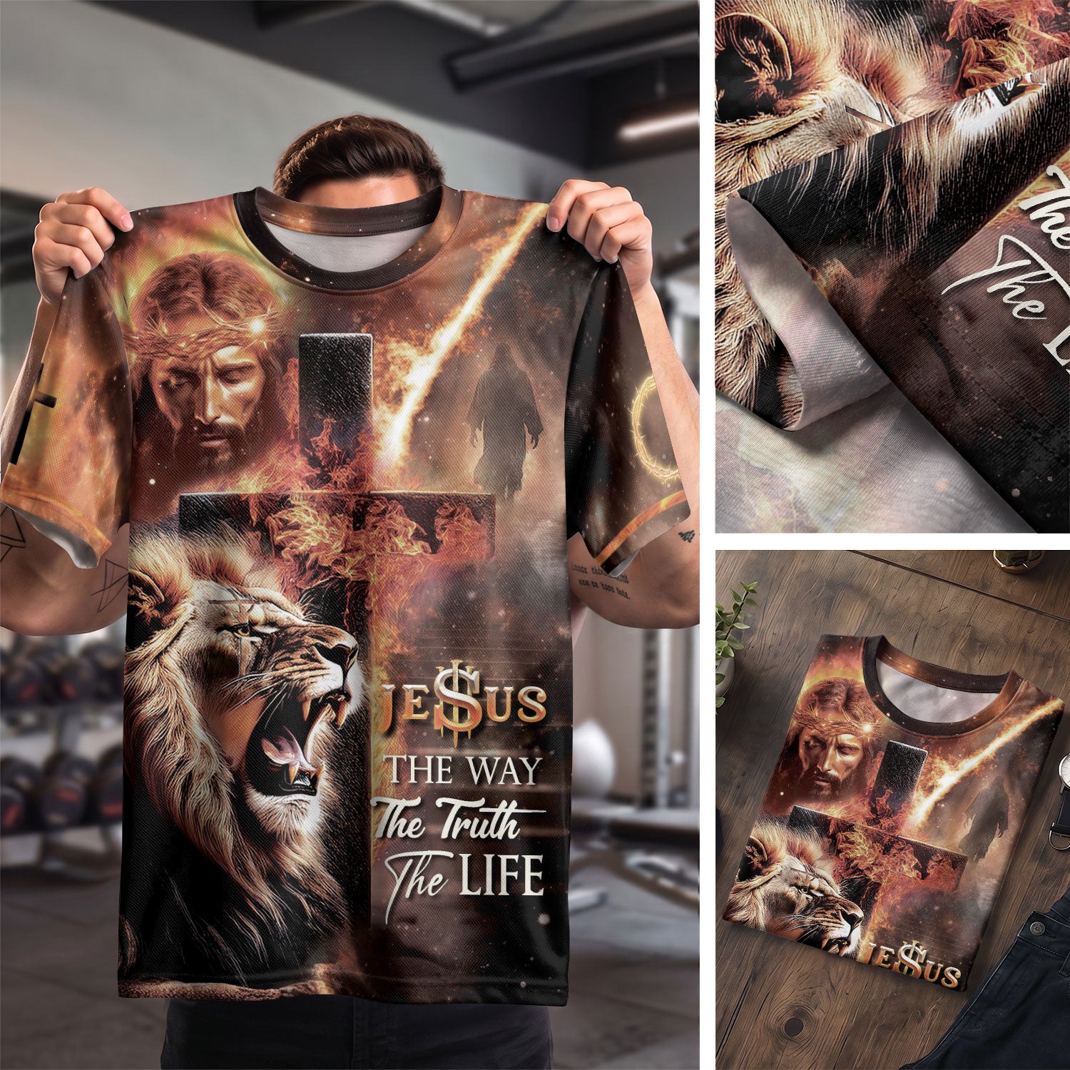 RustField Co, The Way The Truth The Life Lion and Cross - Christian Tee Shirts for Men, Freedom Shirts - Rust Field Wear