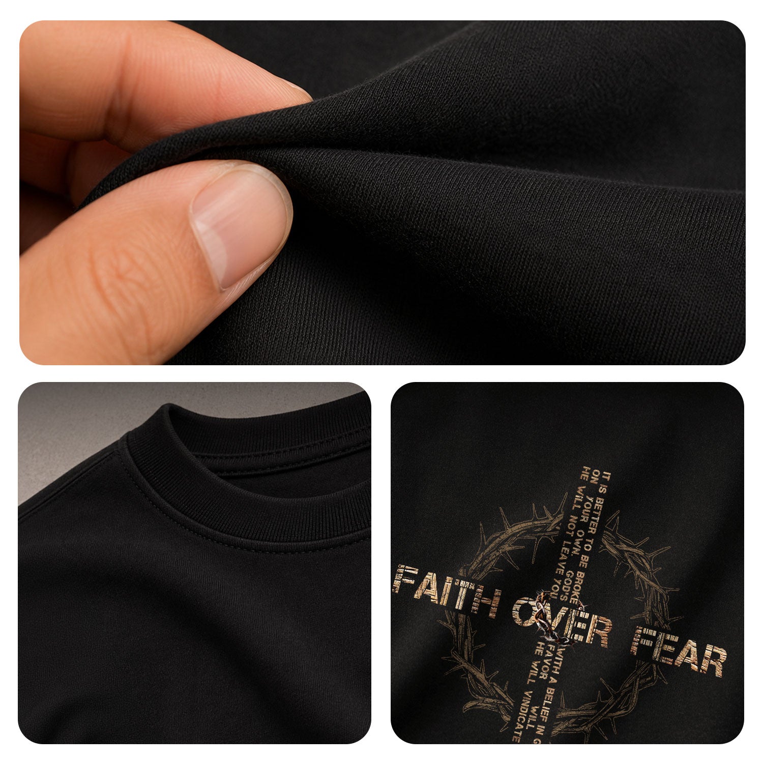 Faith Over Fear Crown of Thorns Cross with Scripture Quote, Christian Tee Shirts - Faith Shirts for Men - Rust Field Wear