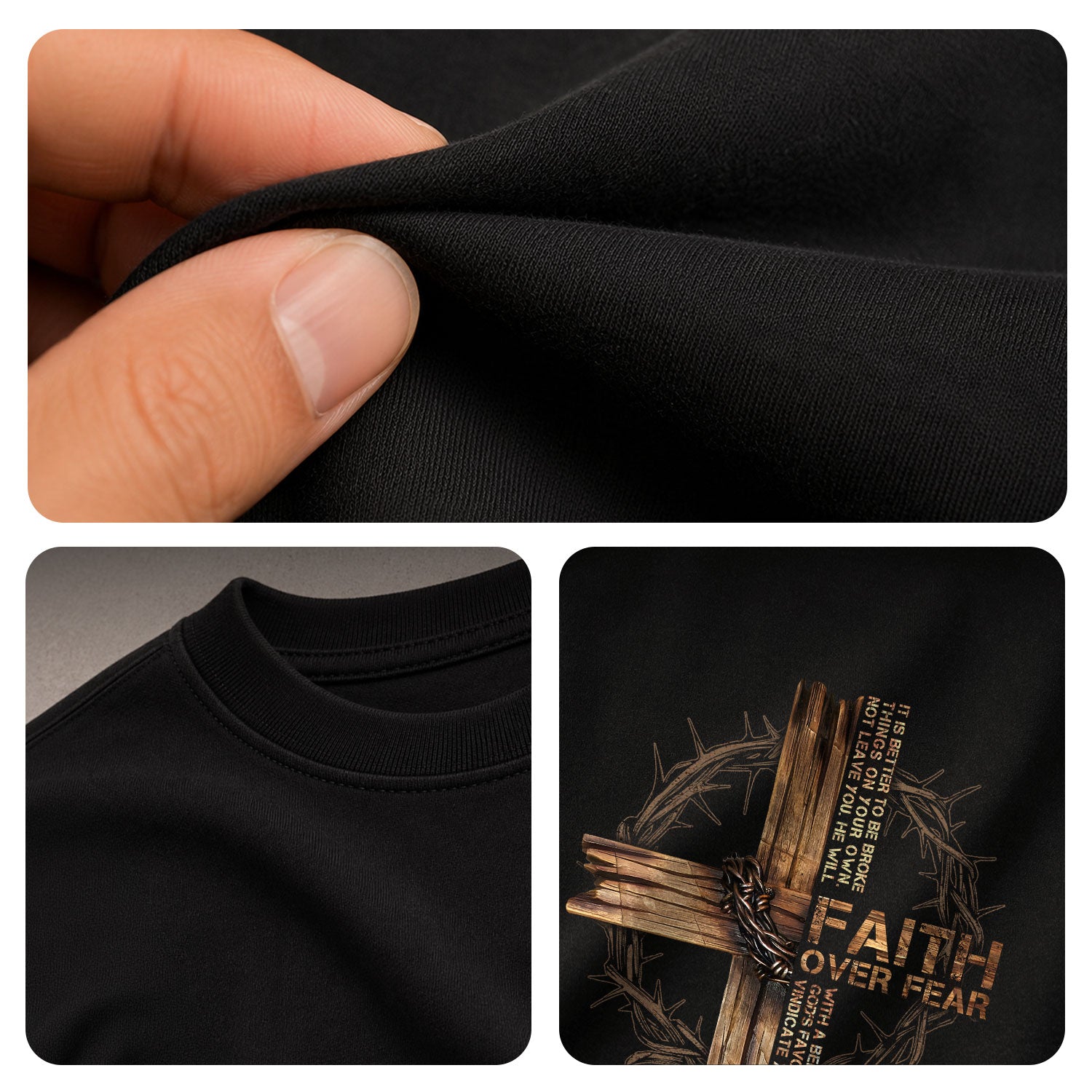 Christian Tee Shirts, Faith Over Fear Wooden Cross Crown of Thorns - Christian Shirts for Men - Rust Field Wear