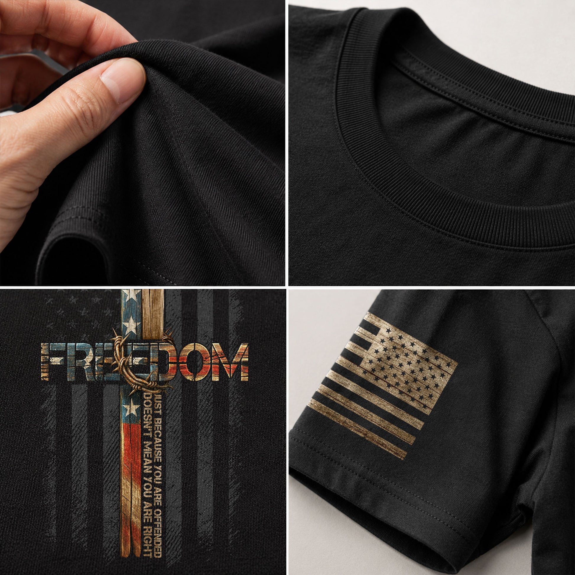 Freedom T Shirt, Freedom Memorial American Flag Cross - Freedom Shirts for Men - Rust Field Wear