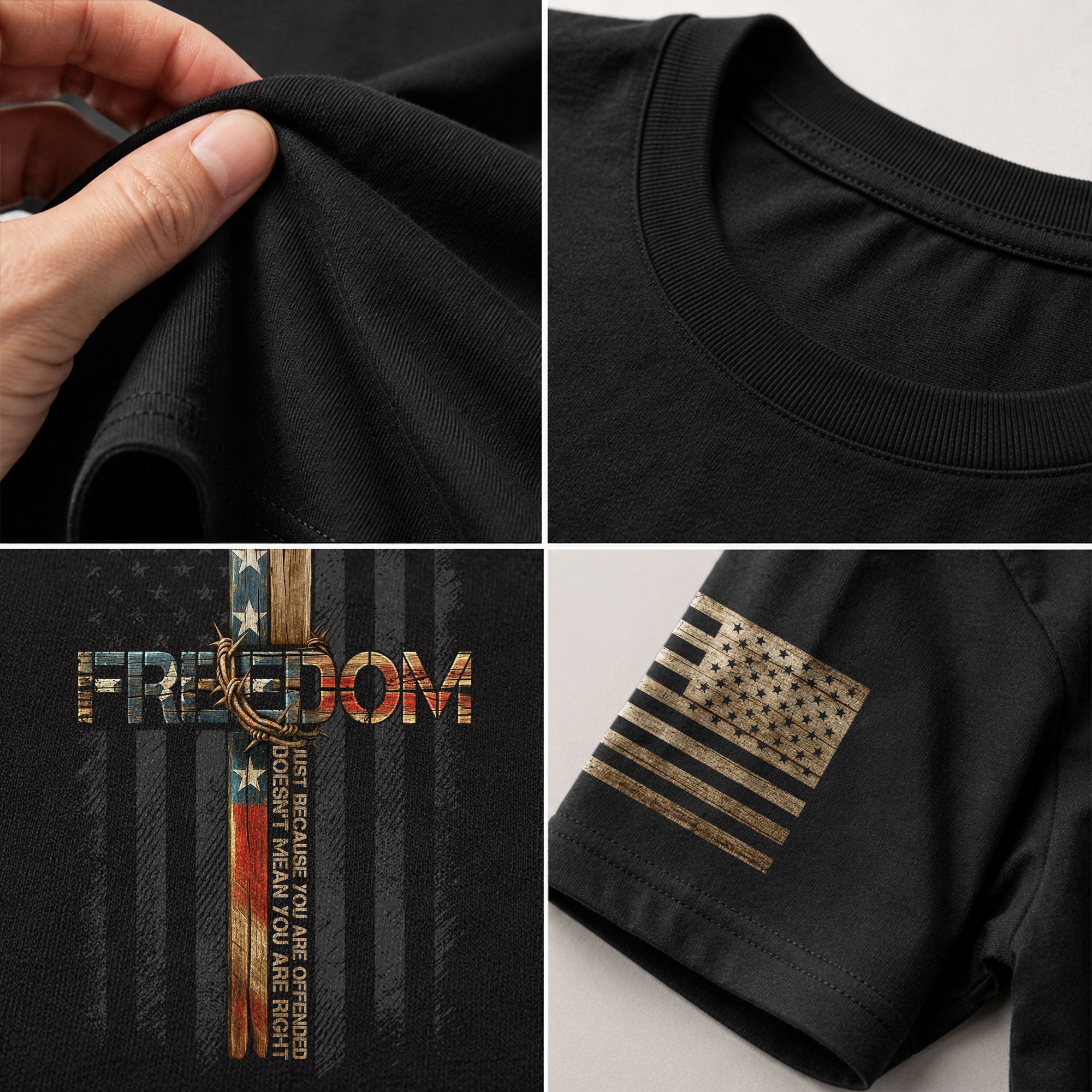 Freedom T Shirt, Freedom Memorial American Flag Cross - Freedom Shirts for Men - Rust Field Wear