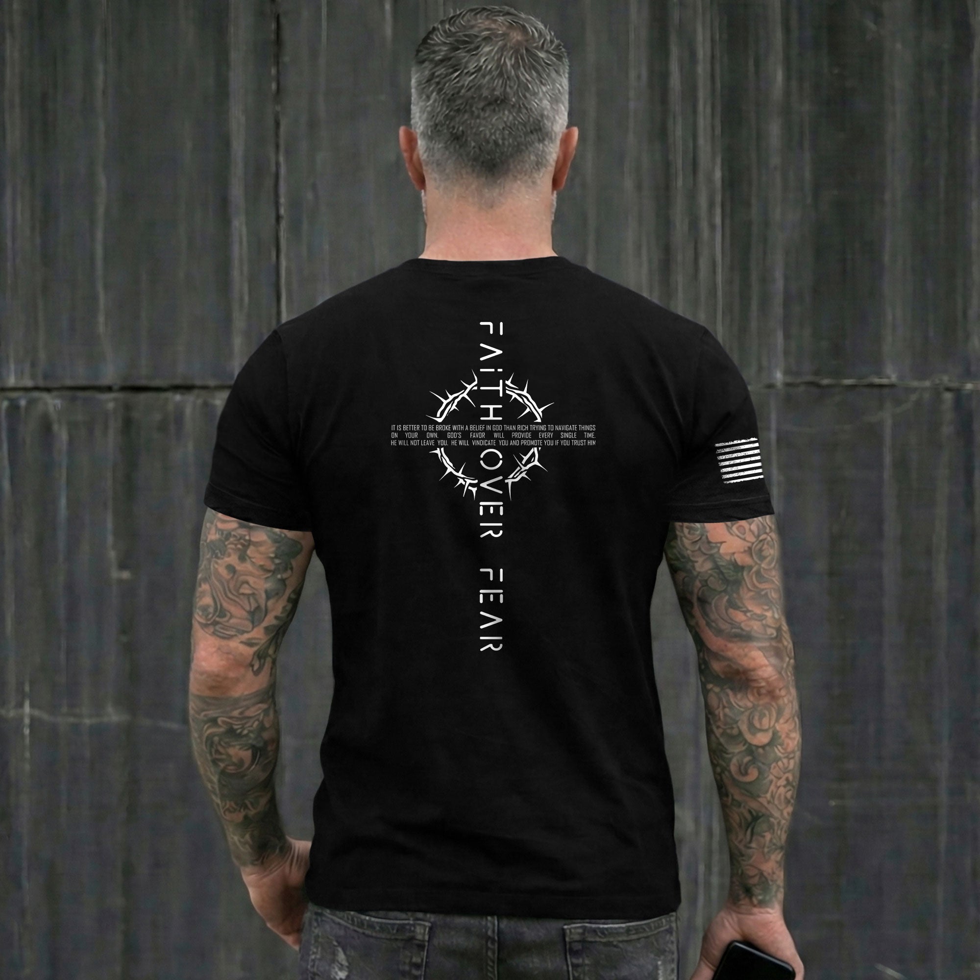 Christian Shirts for Men, Faith Over Fear Crown of Thorns Cross Christian - Christian Tee Shirts - Rust Field Wear
