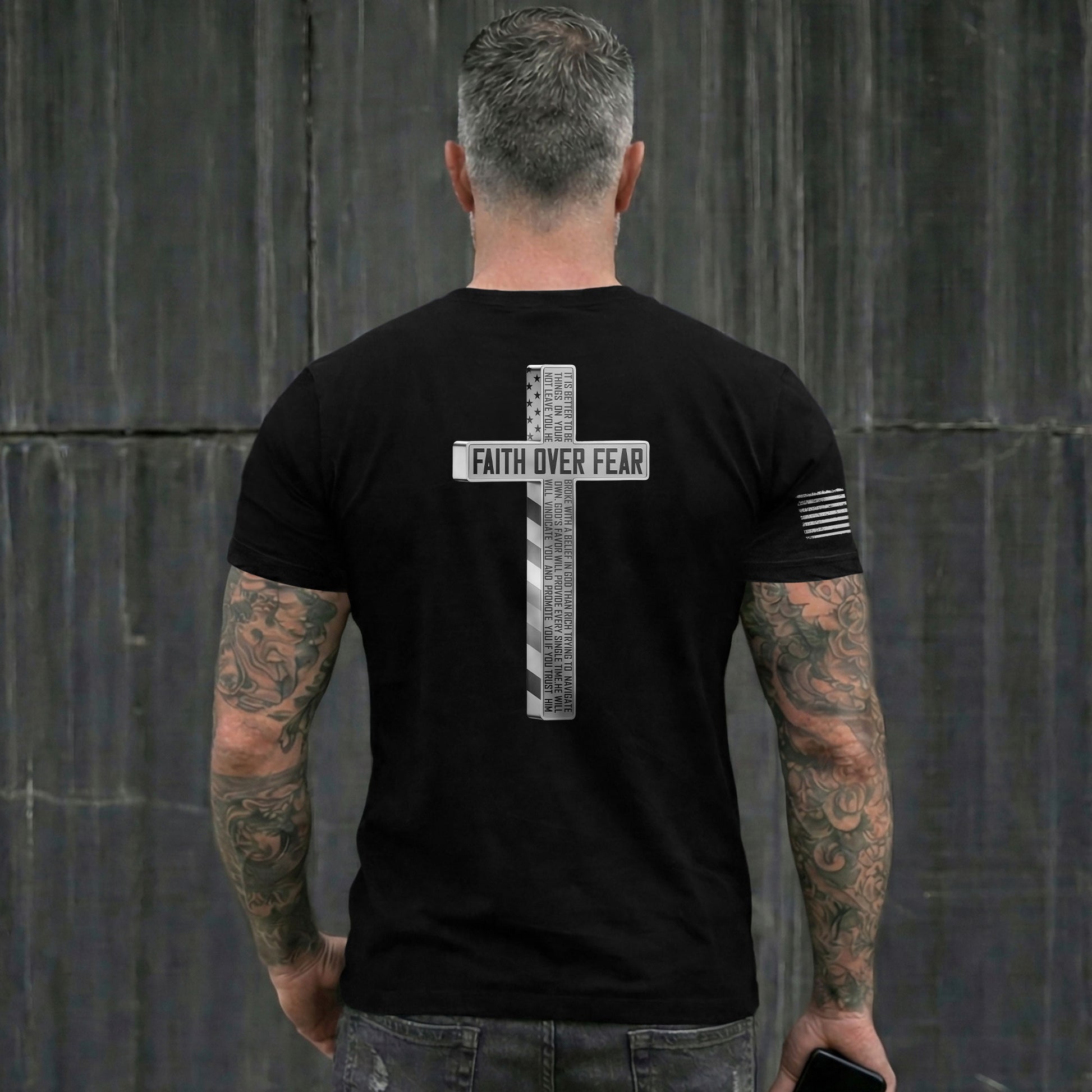 Faith Over Fear American USA Flag Cross Christian, Christian Tee Shirts - Faith Shirts for Men - Rust Field Wear