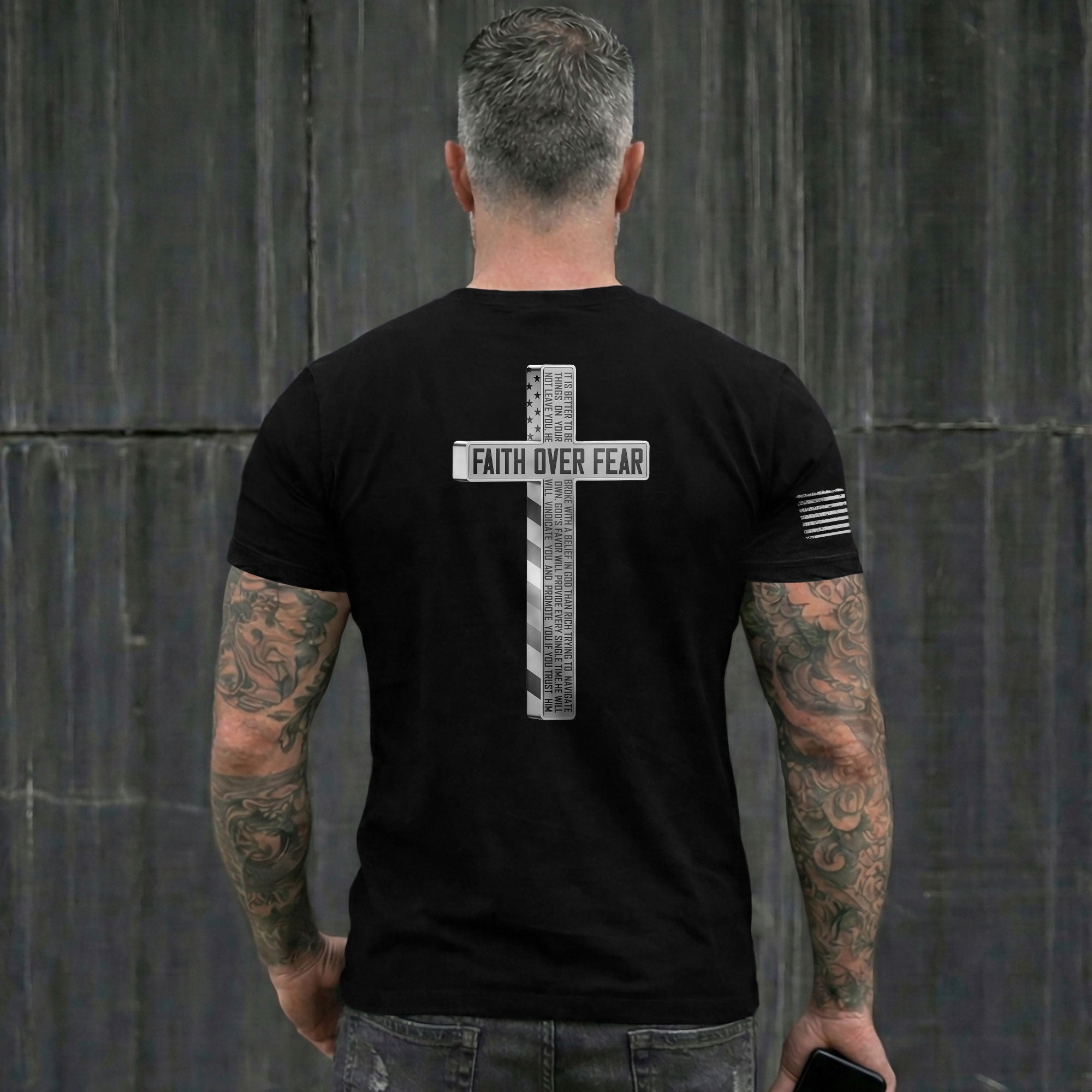 Faith Over Fear American USA Flag Cross Christian, Christian Tee Shirts - Faith Shirts for Men - Rust Field Wear