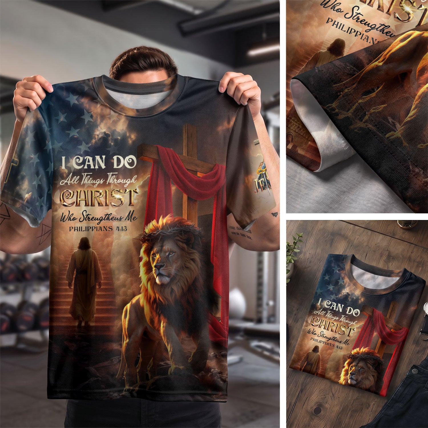 Freedom Shirts - I Can Do All Things Through Christ Lion and Lamb Cross, Christian Tee Shirts for Men, RustField Co - Rust Field Wear
