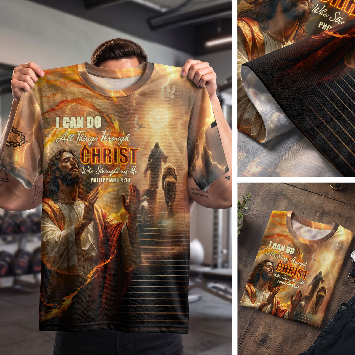Christian Tee Shirts for Men, RustField Co - I Can Do All Things Through Christ Lion and Lamb Lightning, Freedom Shirts - Rust Field Wear