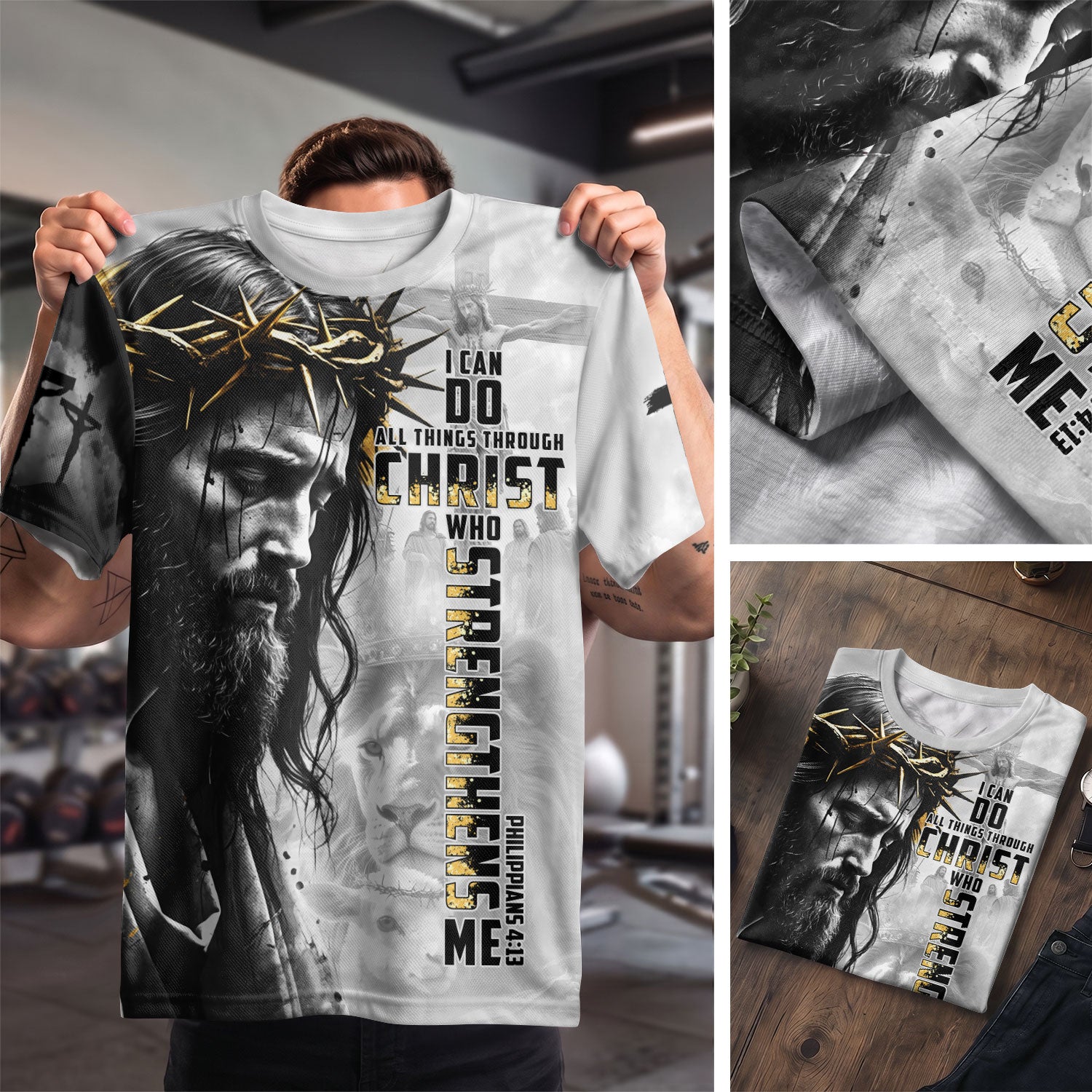 I Can Do All Things Through Christ Crown of Thorns Lion - RustField Co Freedom Shirts, Christian Tee Shirts for Men - Rust Field Wear